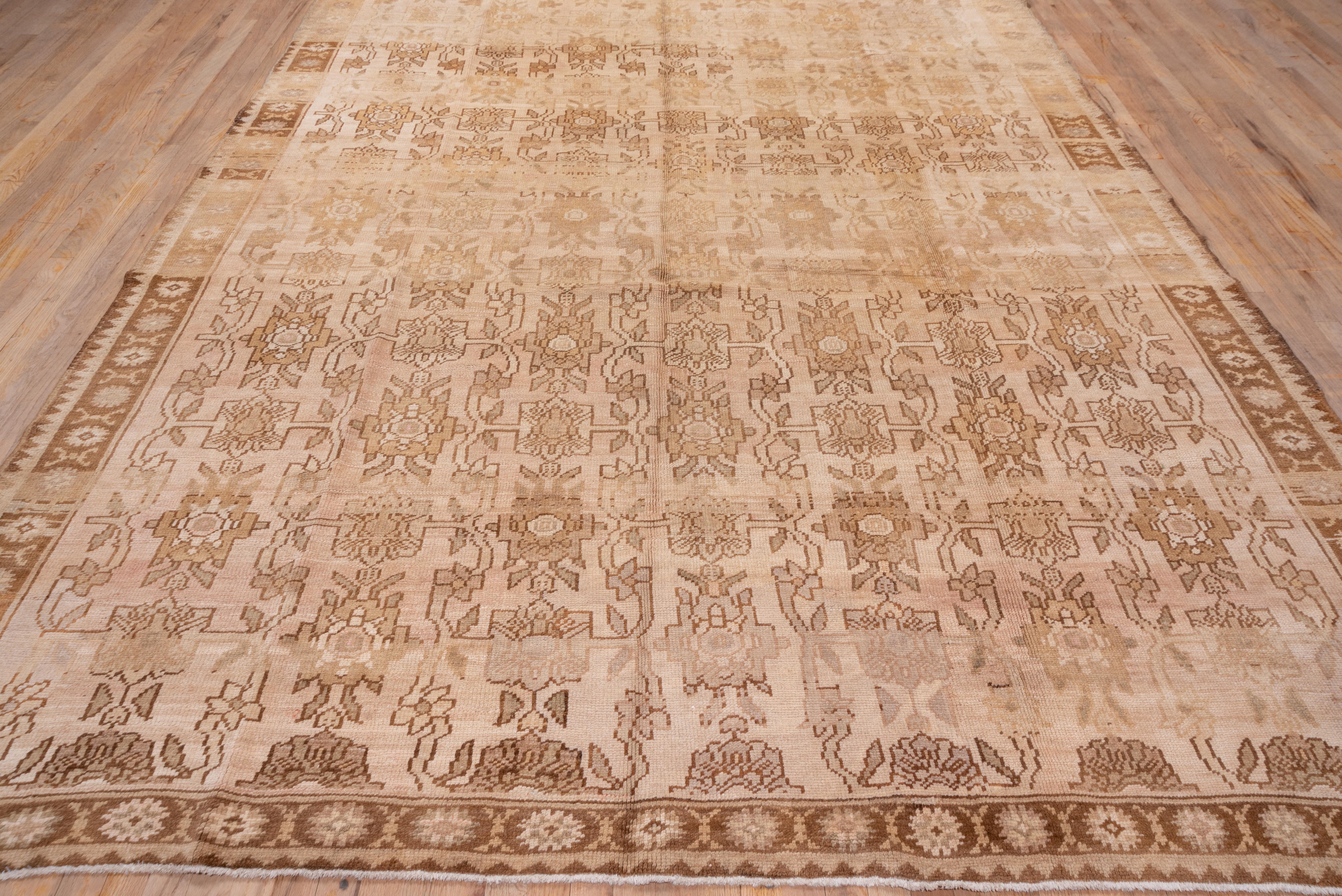 Mid-20th Century Unusual Neutral Turkish Oushak Rug, All-Over Field, Brown Tones, circa 1940s For Sale