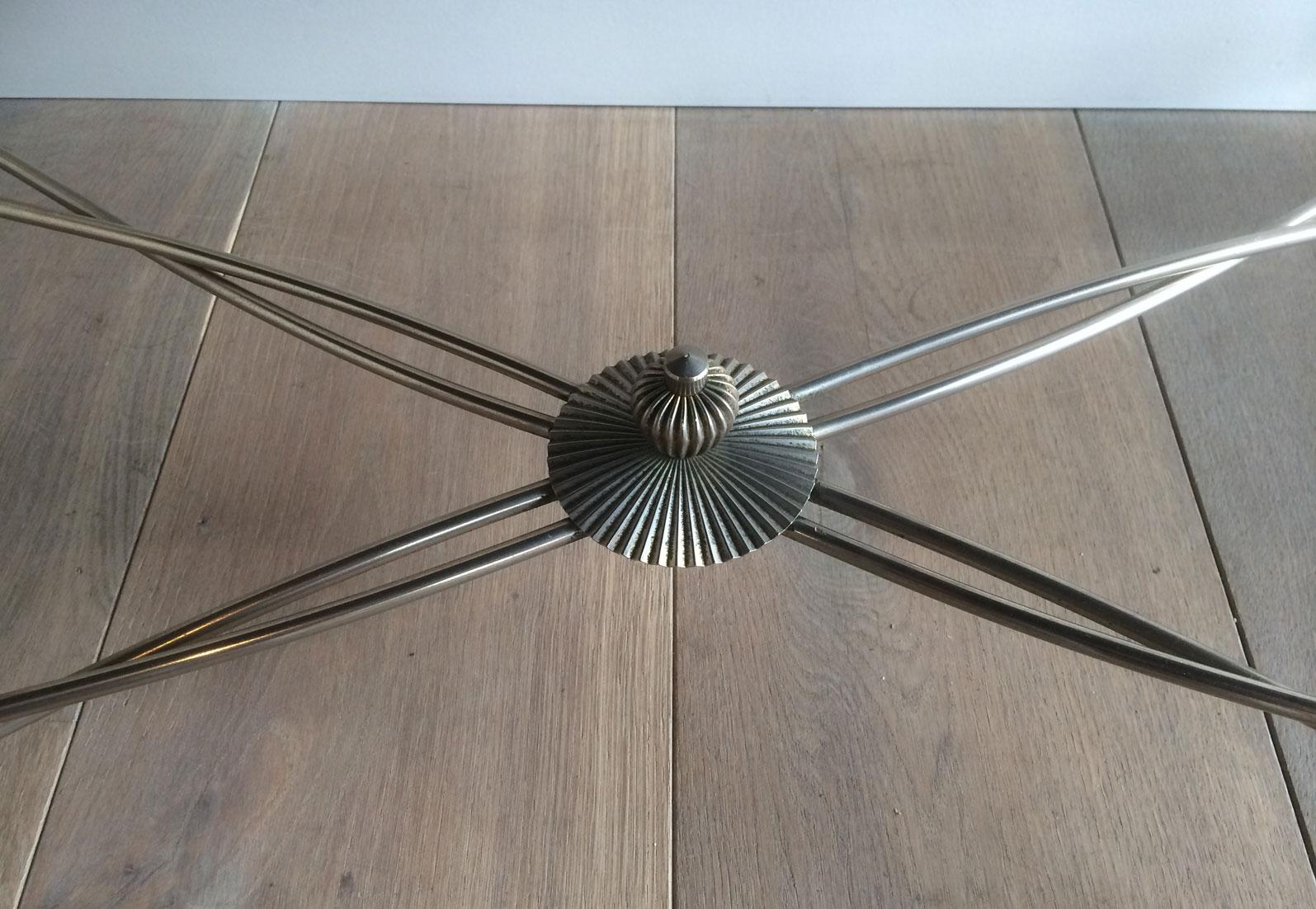 Mid-Century Modern Unusual Nickel Coffee Table with Black Lacquered Tops, Circa 1960