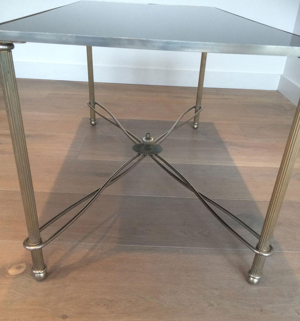 Mid-20th Century Unusual Nickel Coffee Table with Black Lacquered Tops, Circa 1960