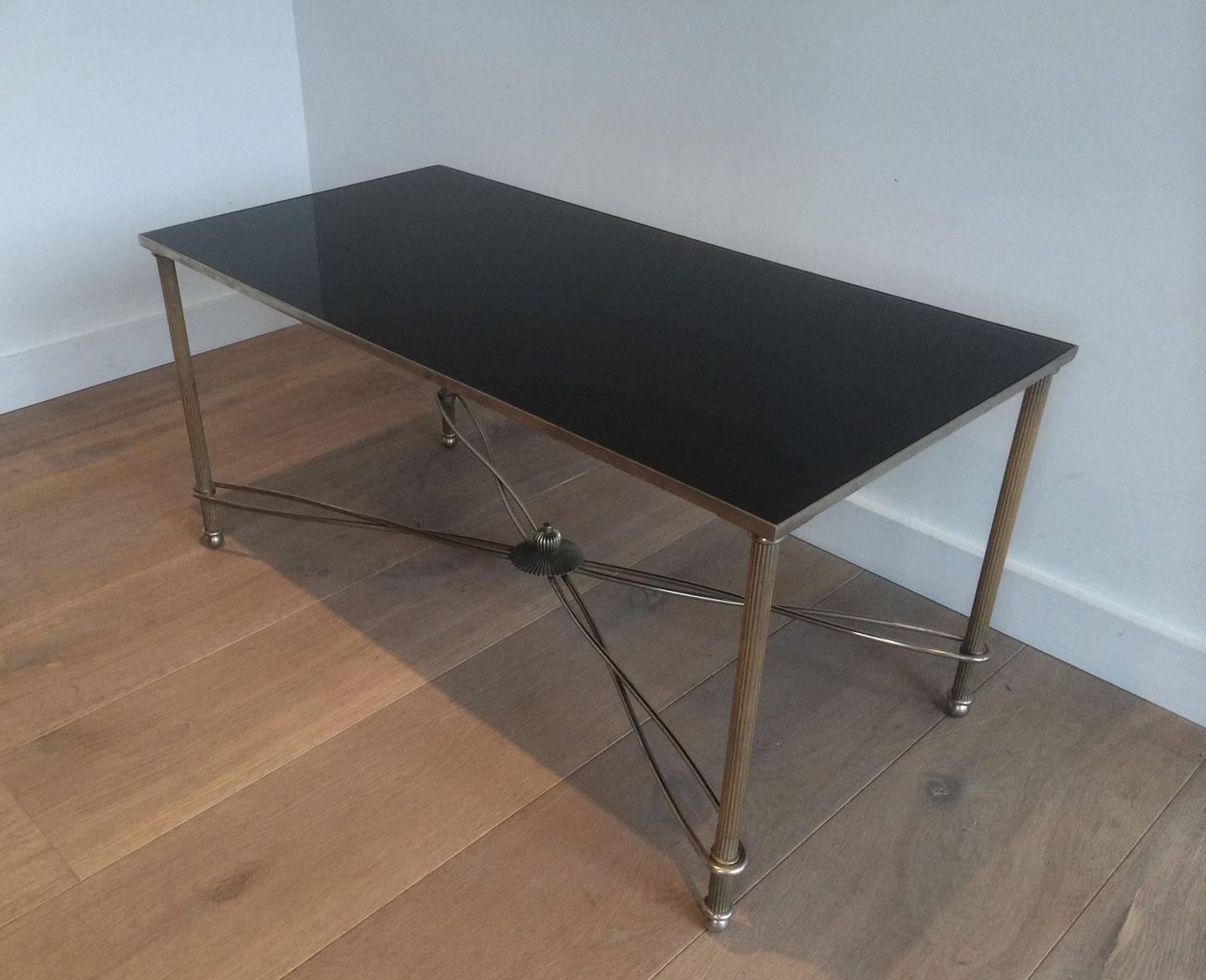 Unusual Nickel Coffee Table with Black Lacquered Tops, Circa 1960 2