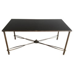 Unusual Nickel Coffee Table with Black Lacquered Tops, Circa 1960