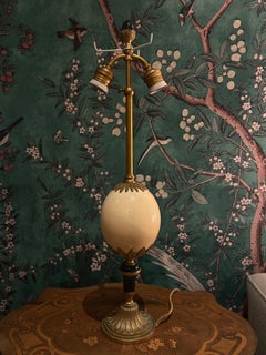 Unusual 'Oeuf Rosaces' Ostrich Egg &Malachite Lamp, Attributed to Maison Charles