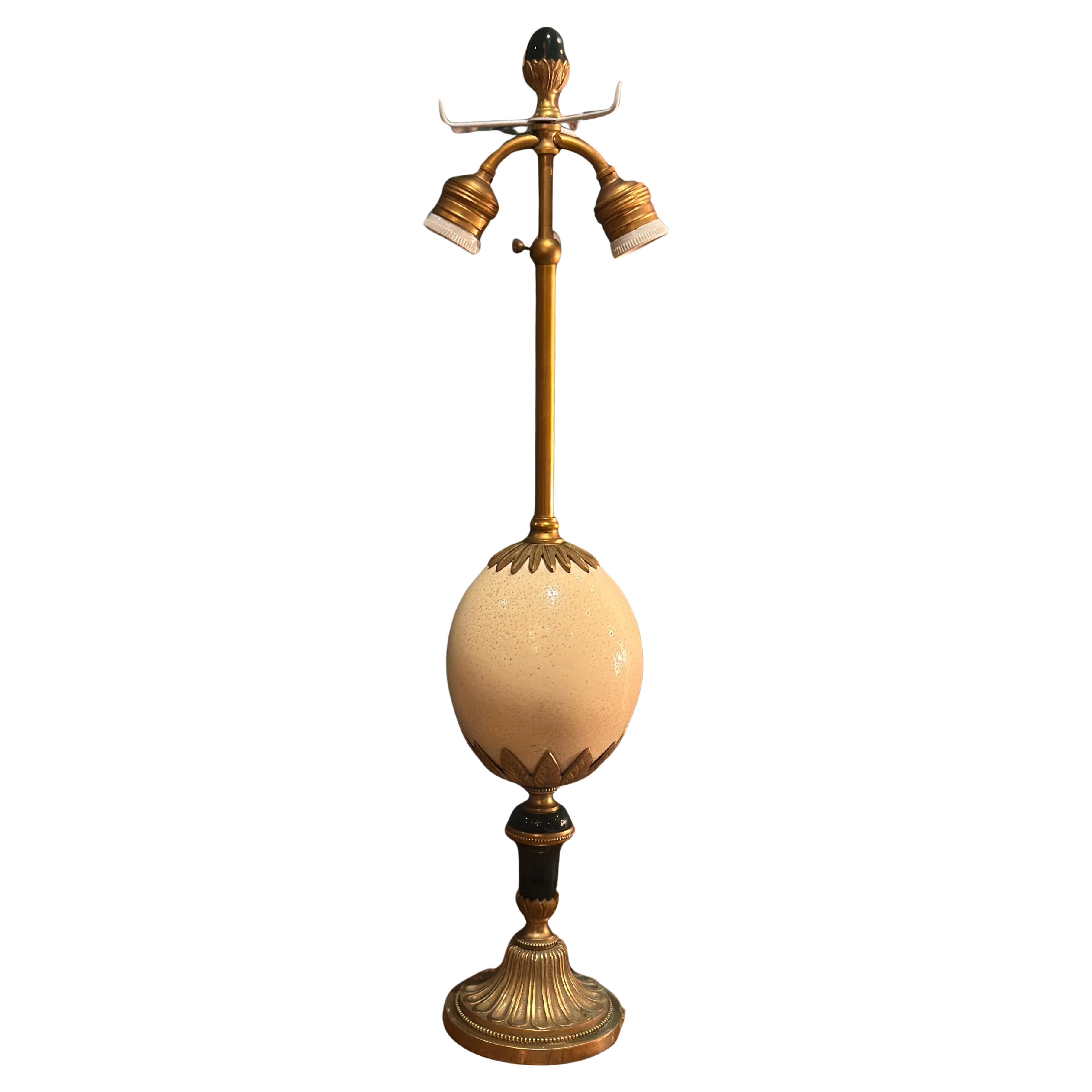 Unusual 
Oeuf Rosaces
 Ostrich Egg &Malachite Lamp, Attributed to Maison Charles For Sale