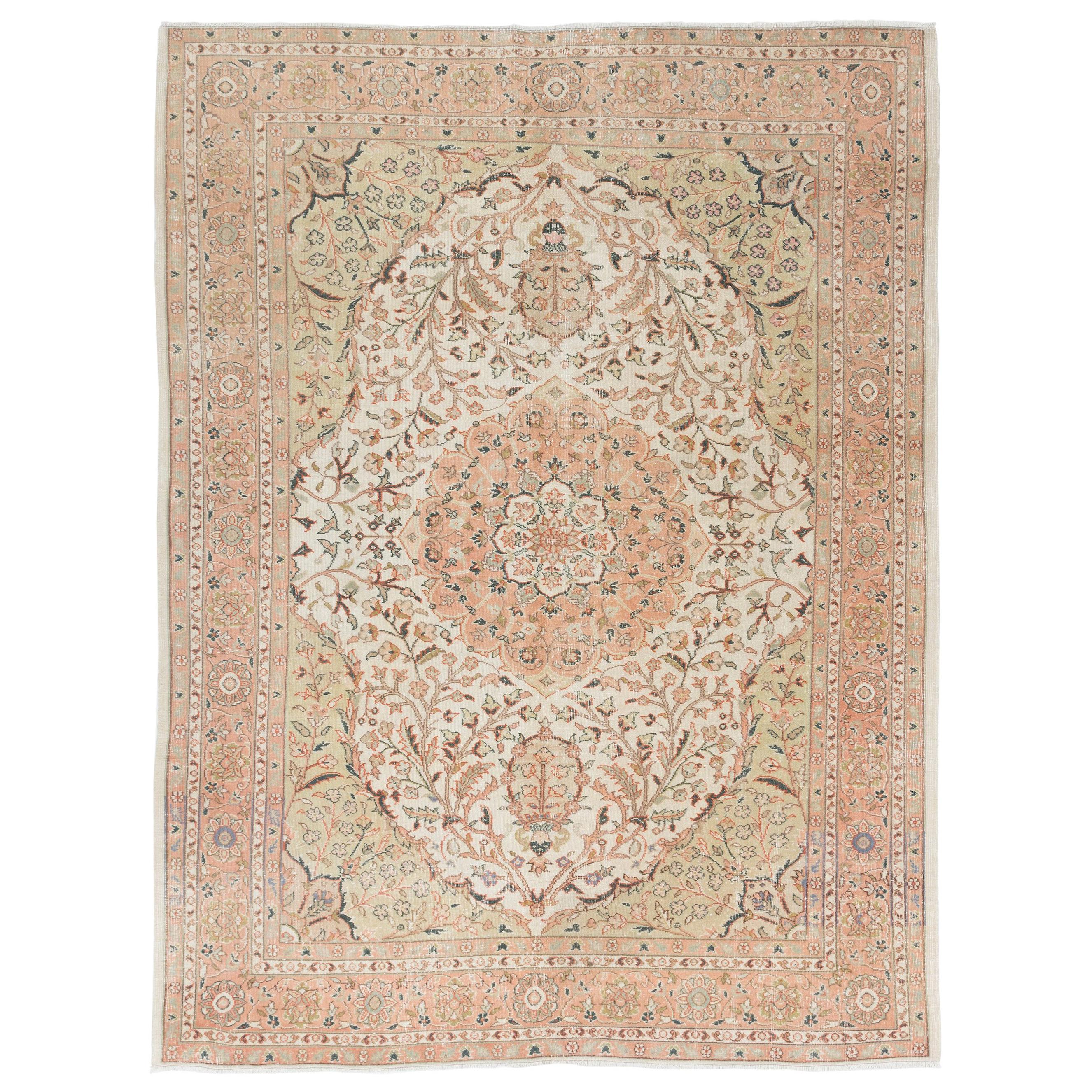 7.2x9.4 Ft One of a Kind Hand-knotted Fine Vintage Ladik Wool Rug in Soft Colors For Sale