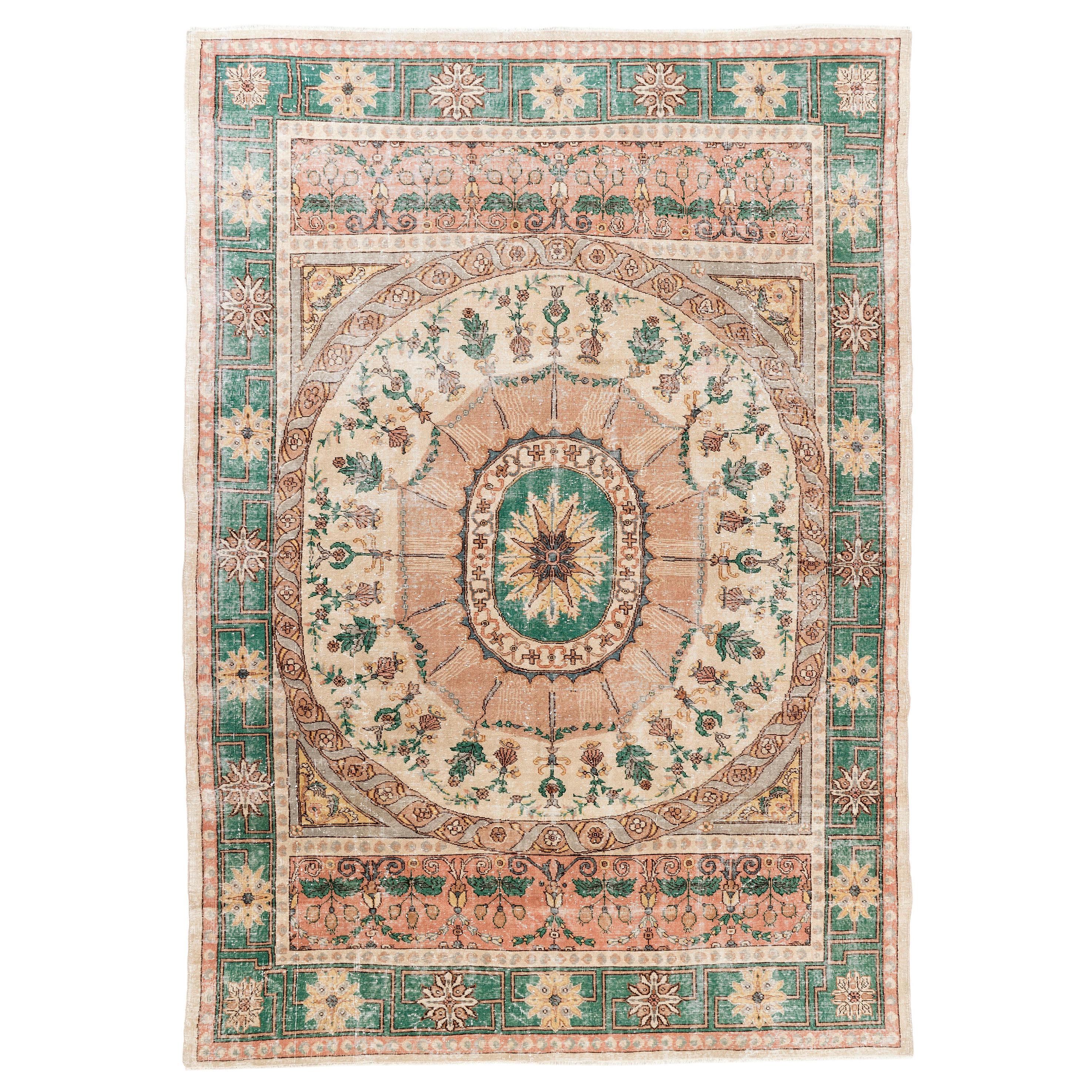 8.4x12 Ft Unusual Vintage Hand Knotted European Rug. French Design Wool Carpet For Sale