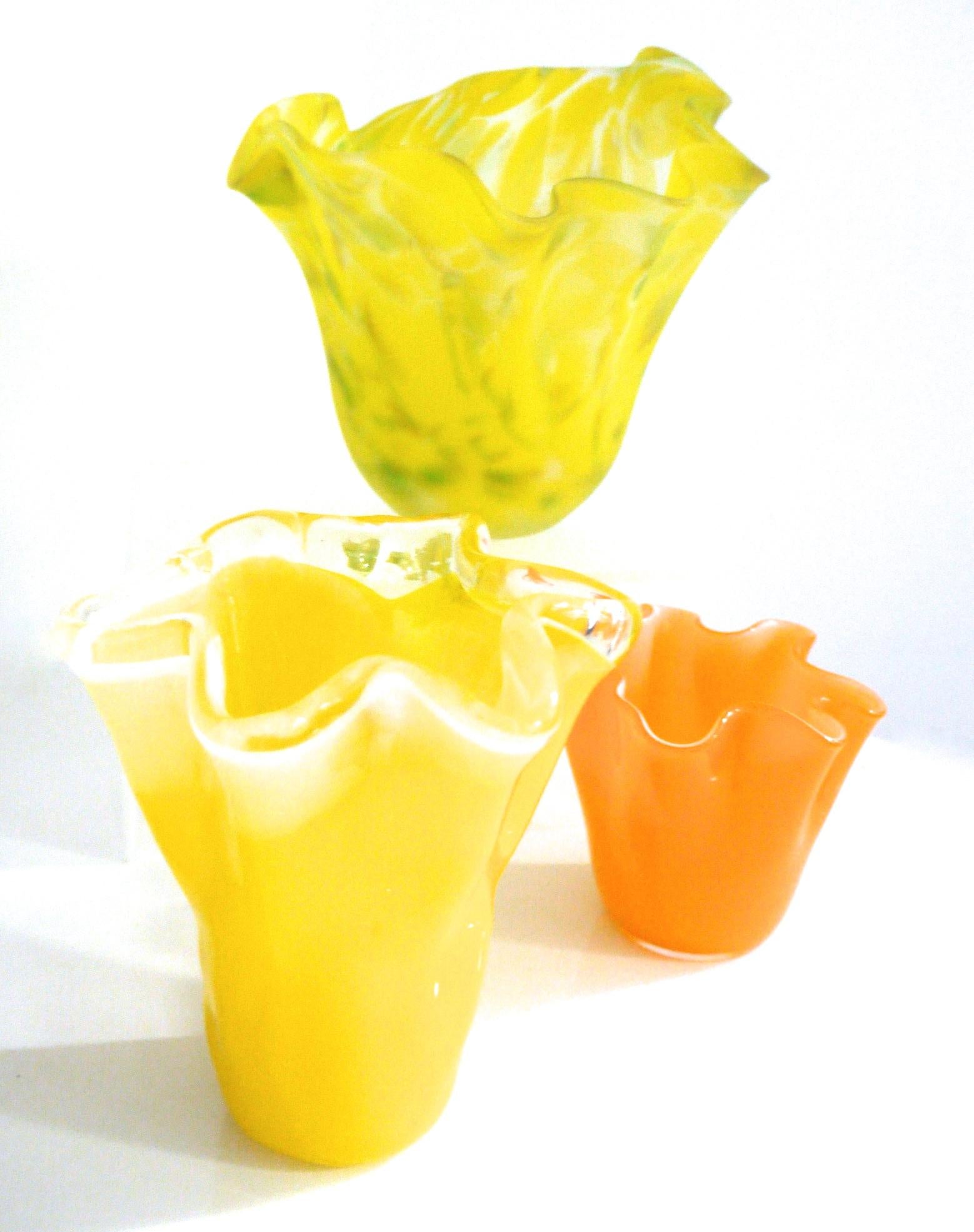 Mid-20th Century Bianconi Venini Opalescent 'Fazzoletto' Handkerchief Vase, 1960s Yellow Glass For Sale