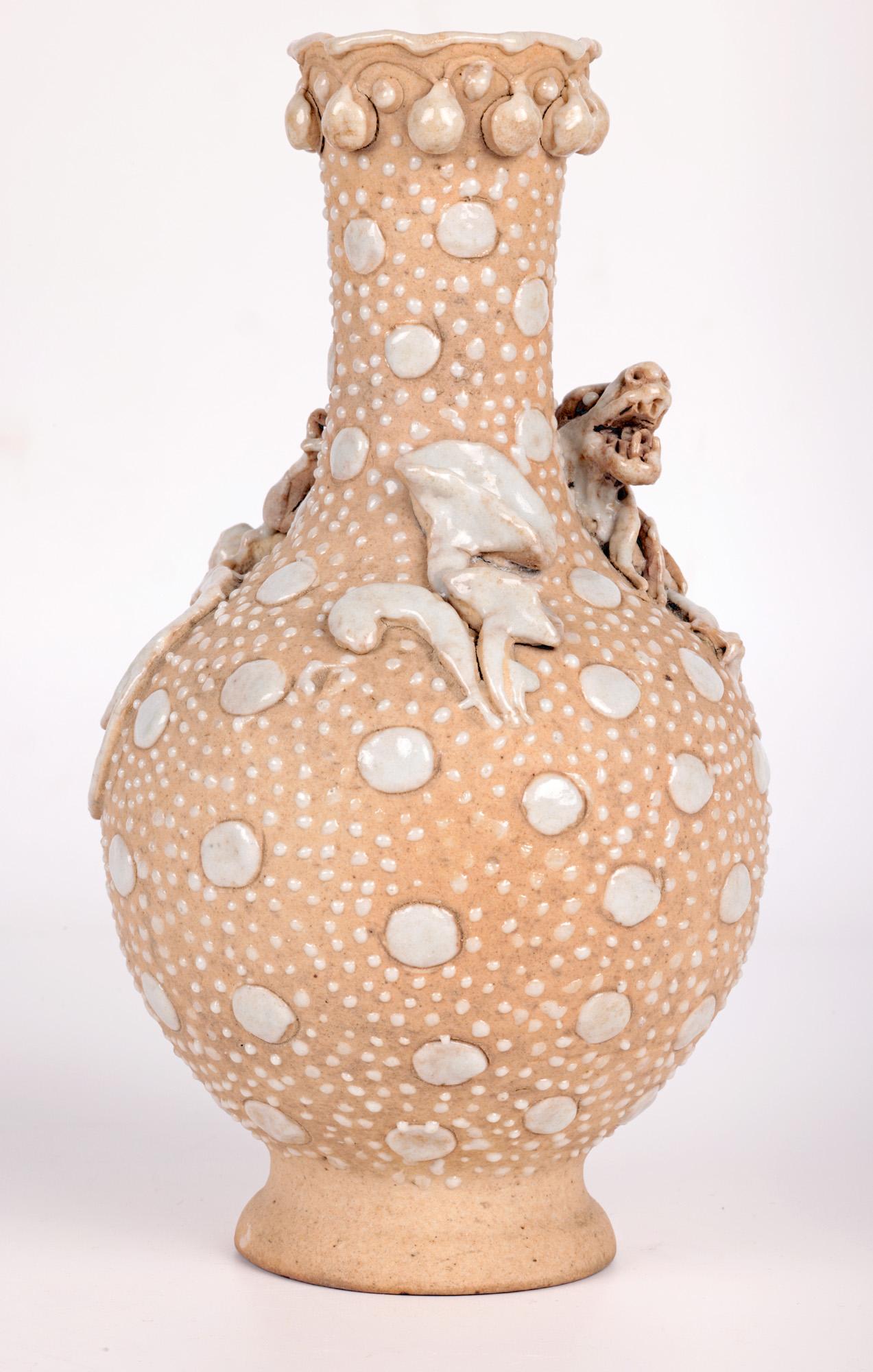 Unusual Oriental Chilong Partially Glazed Vase  4