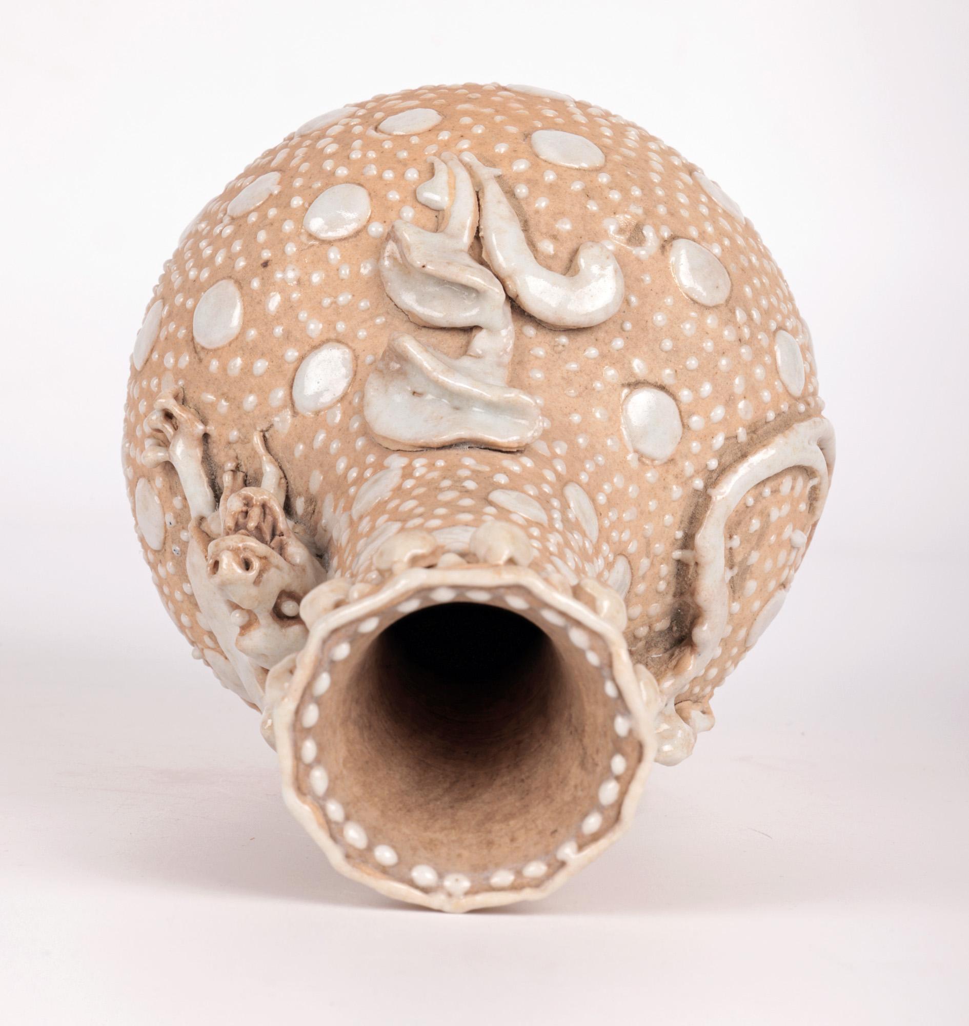 Unusual Oriental Chilong Partially Glazed Vase  7