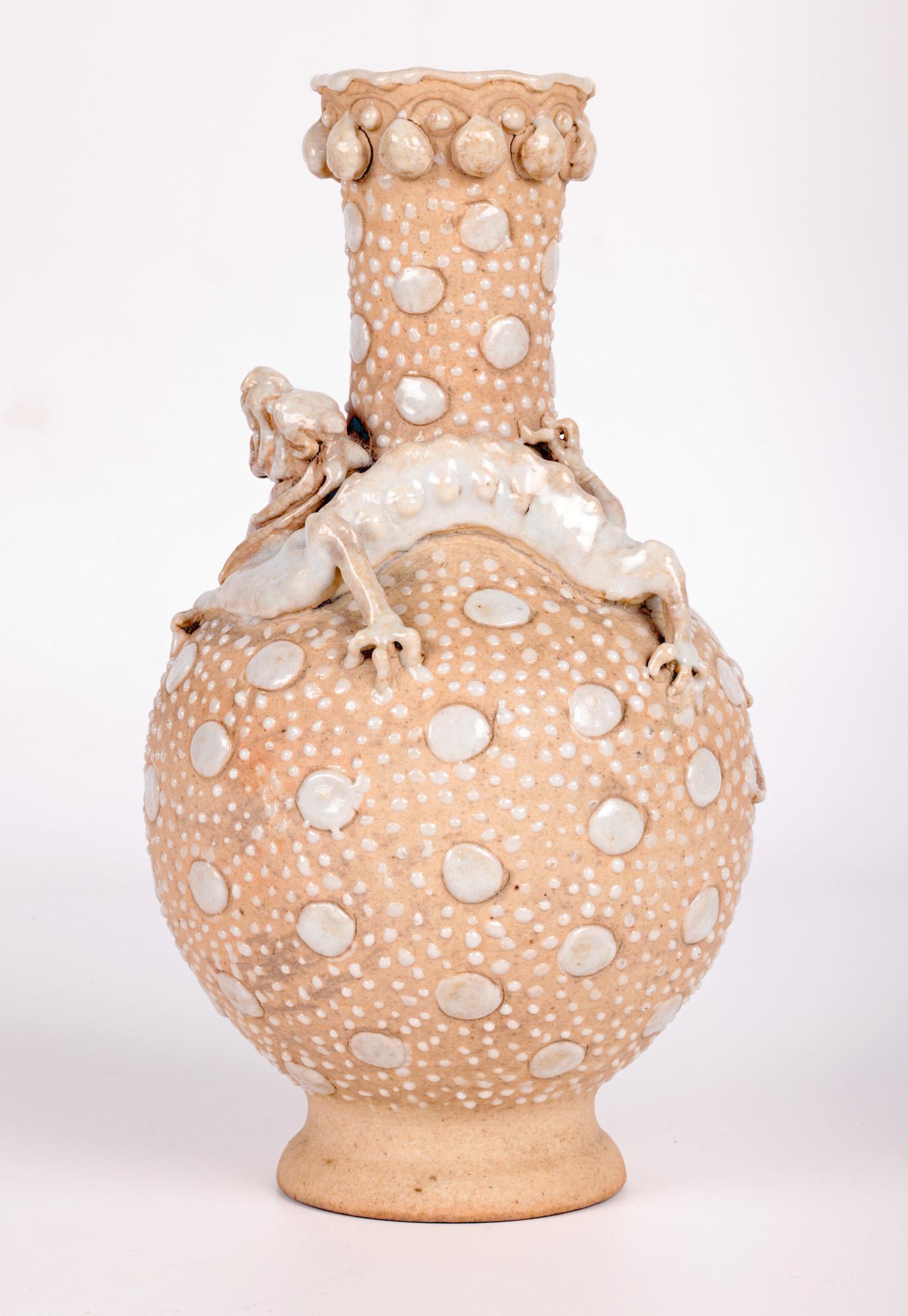 Unusual Oriental Chilong Partially Glazed Vase  9