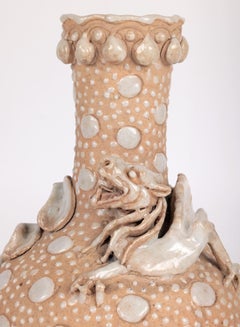 Unusual Oriental Chilong Partially Glazed Vase