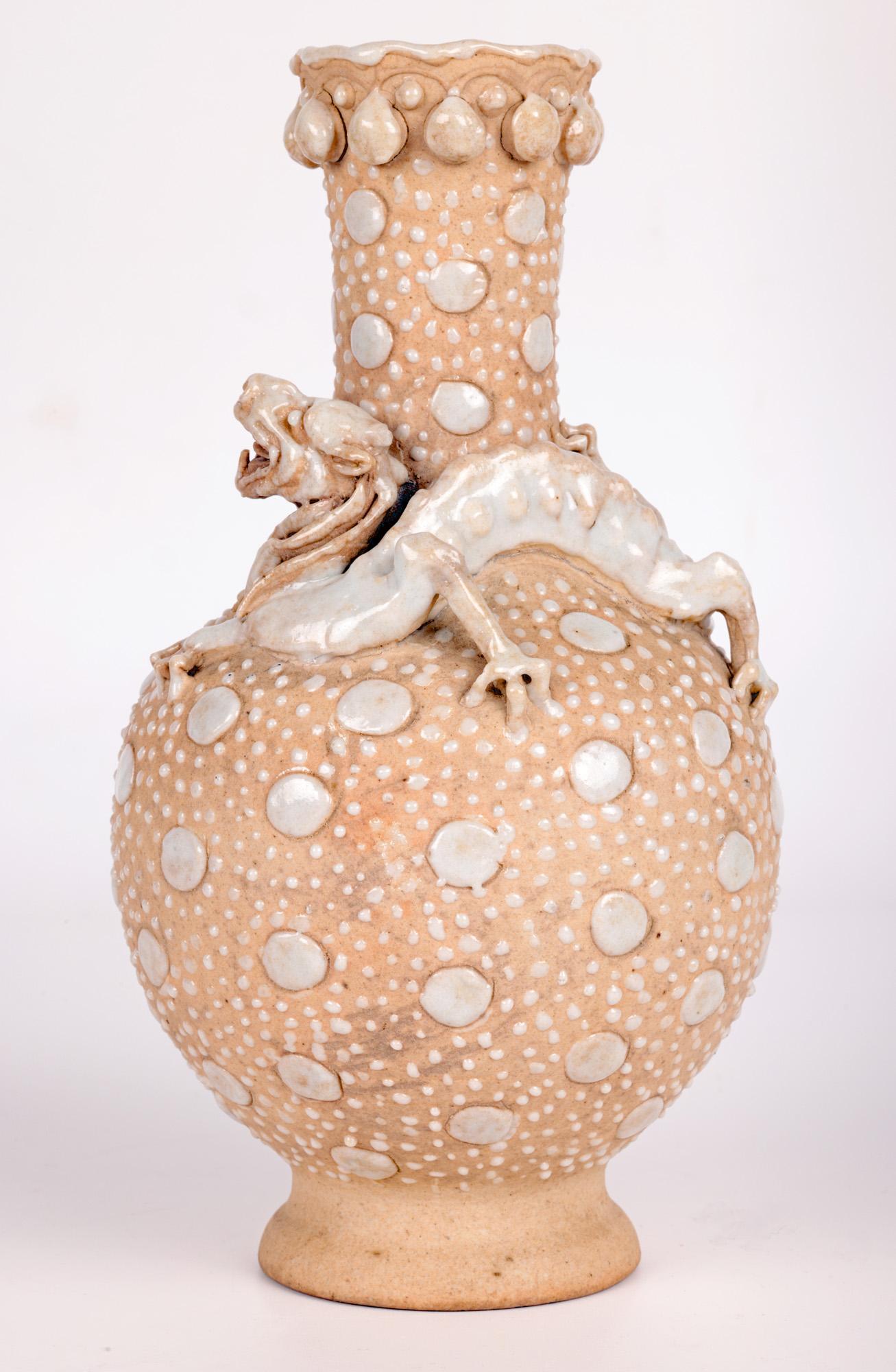 Early 20th Century Unusual Oriental Chilong Partially Glazed Vase 