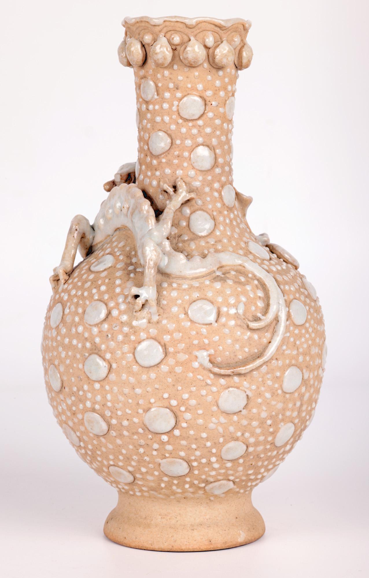 Unusual Oriental Chilong Partially Glazed Vase  1