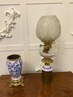 Unusual Outstanding Quality Large Antique Victorian Porcelain Oil Lamp
