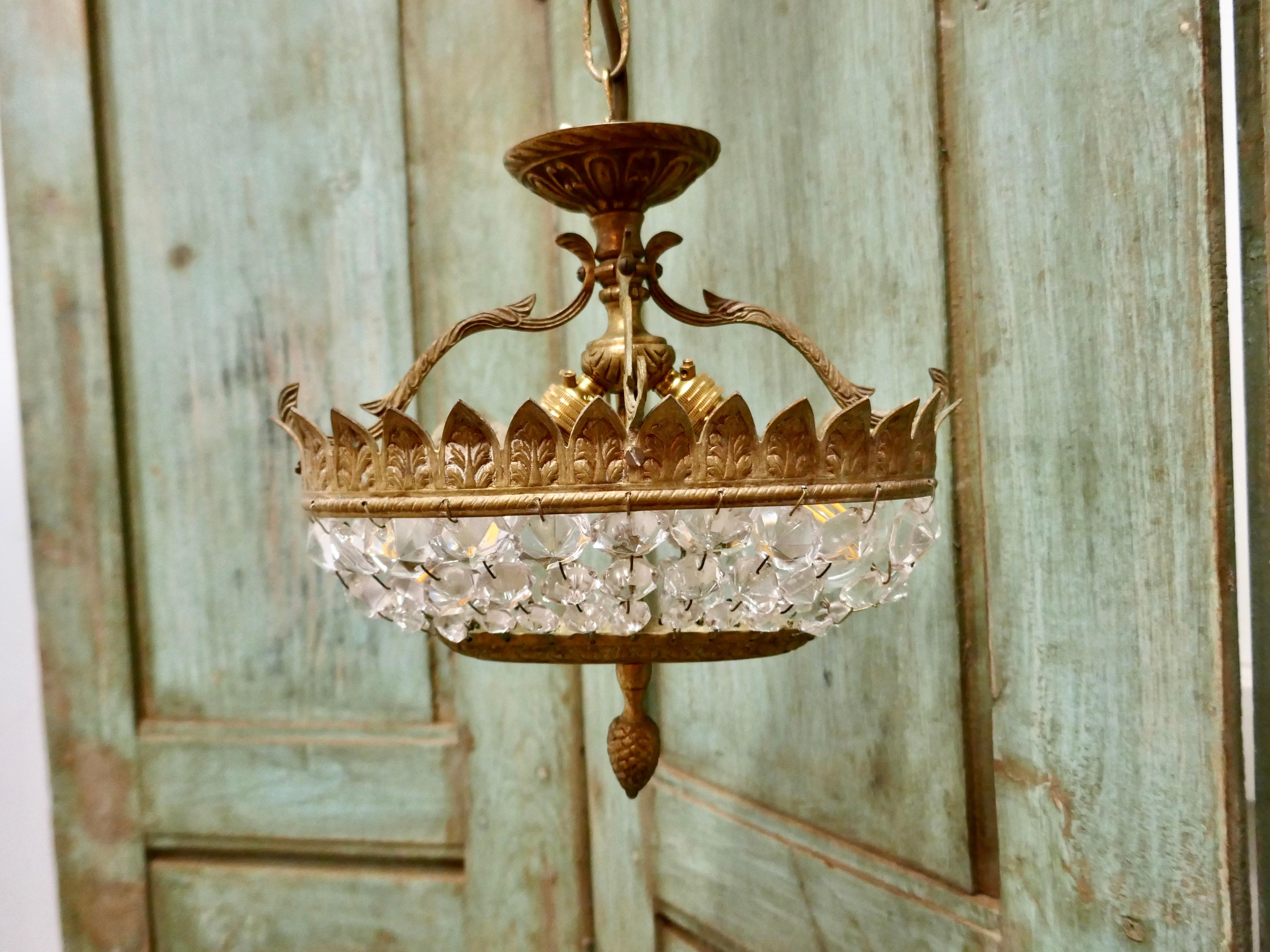 French Provincial Unusual Oval Shaped French Empire Style Basket Chandelier