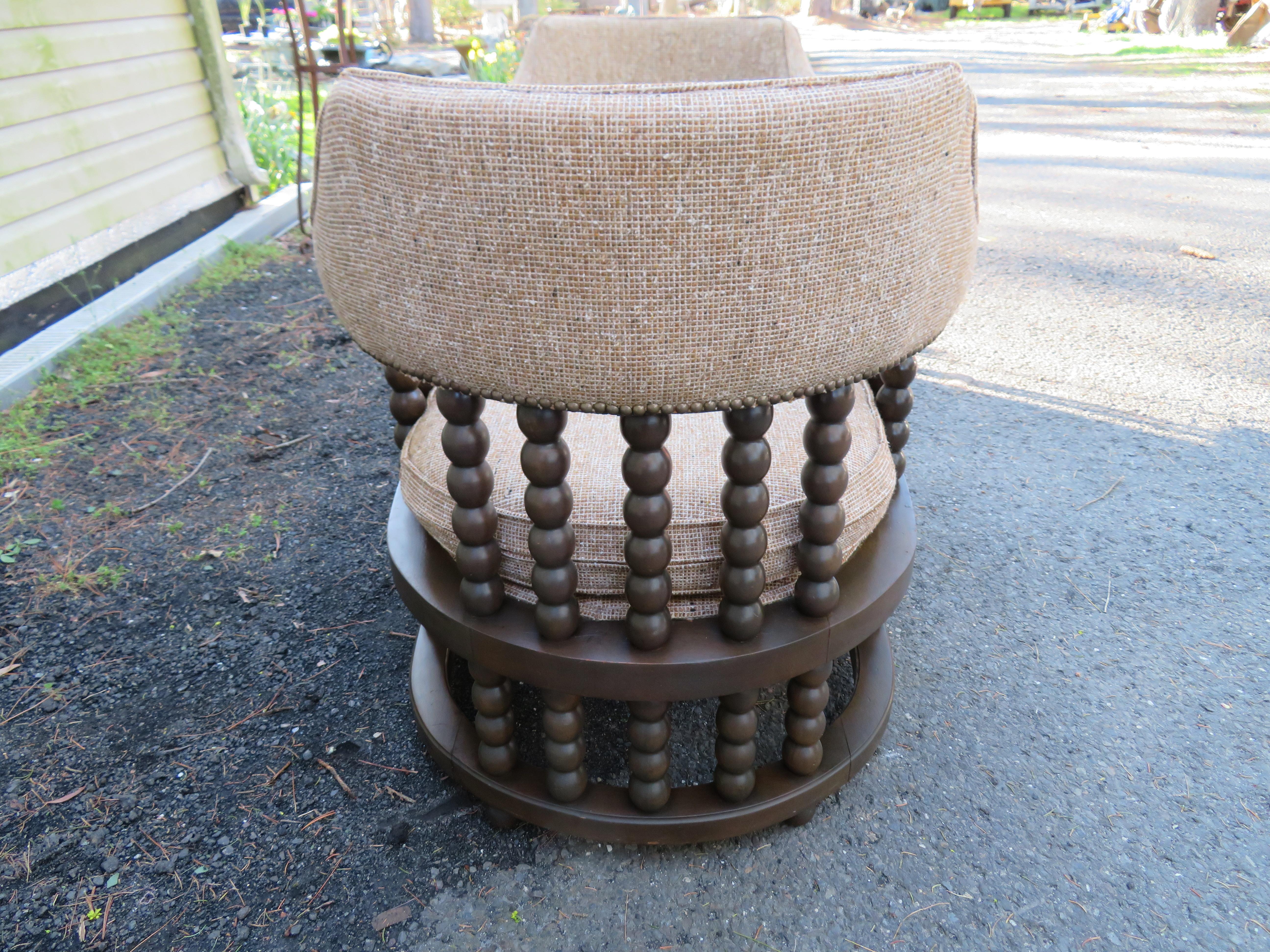 Unusual Pair of Barrel Back Spool Bobbin Chairs Mid-Century Modern For Sale 1