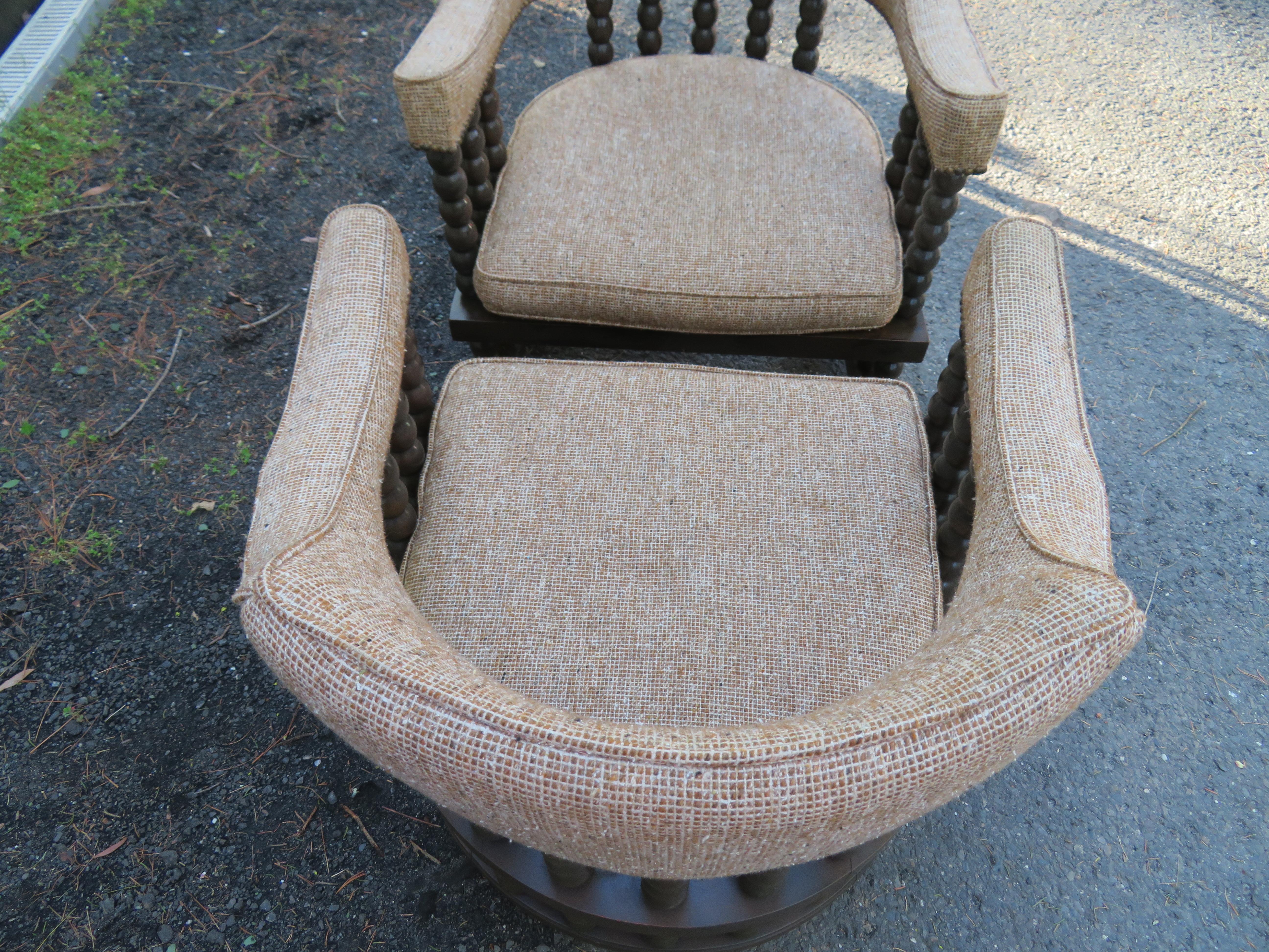 Unusual Pair of Barrel Back Spool Bobbin Chairs Mid-Century Modern For Sale 2