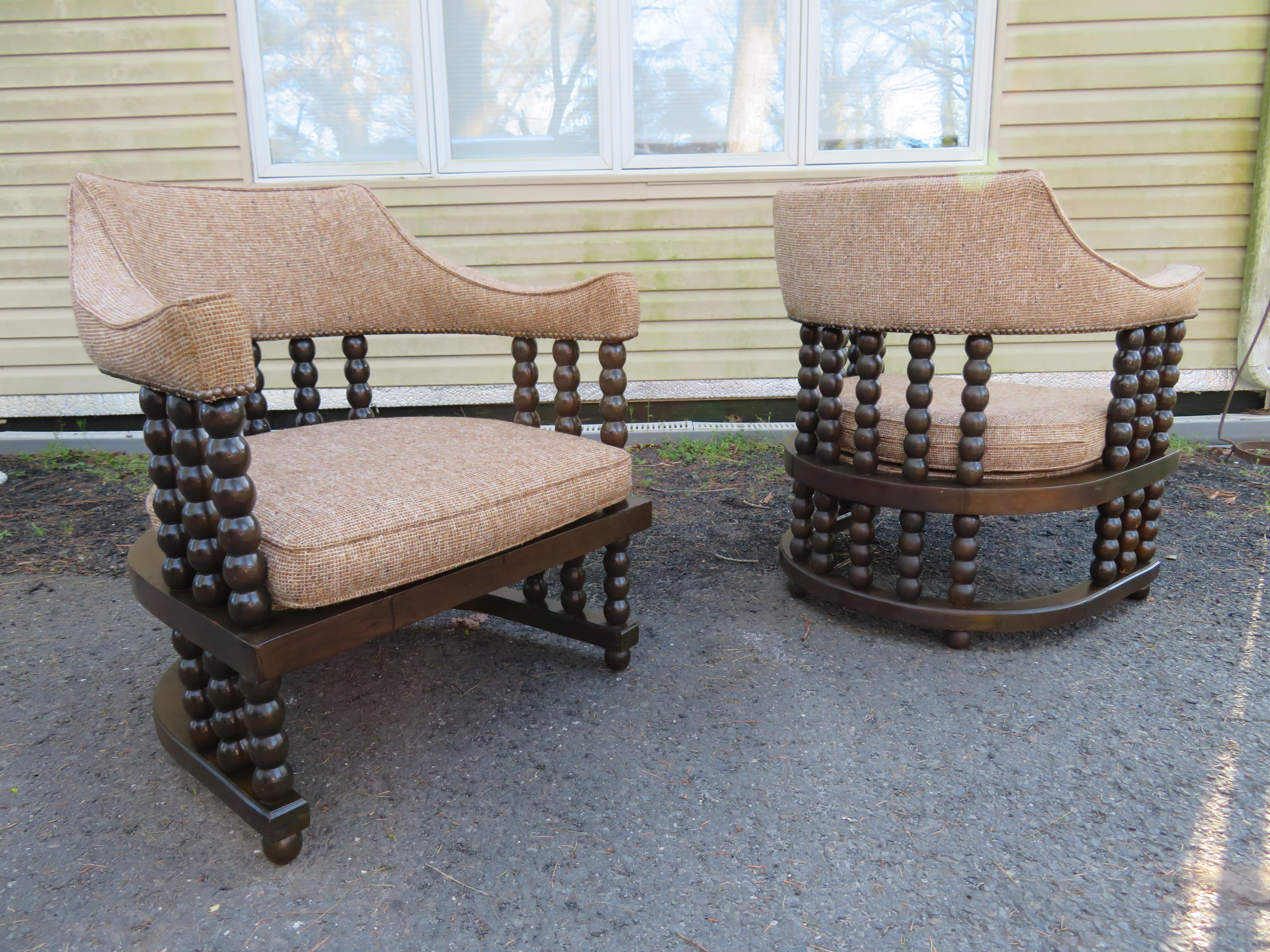 Unusual Pair of Barrel Back Spool Bobbin Chairs Mid-Century Modern For Sale 7