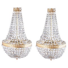 Unusual Pair French Empire Style Cut Crystal Chandeliers