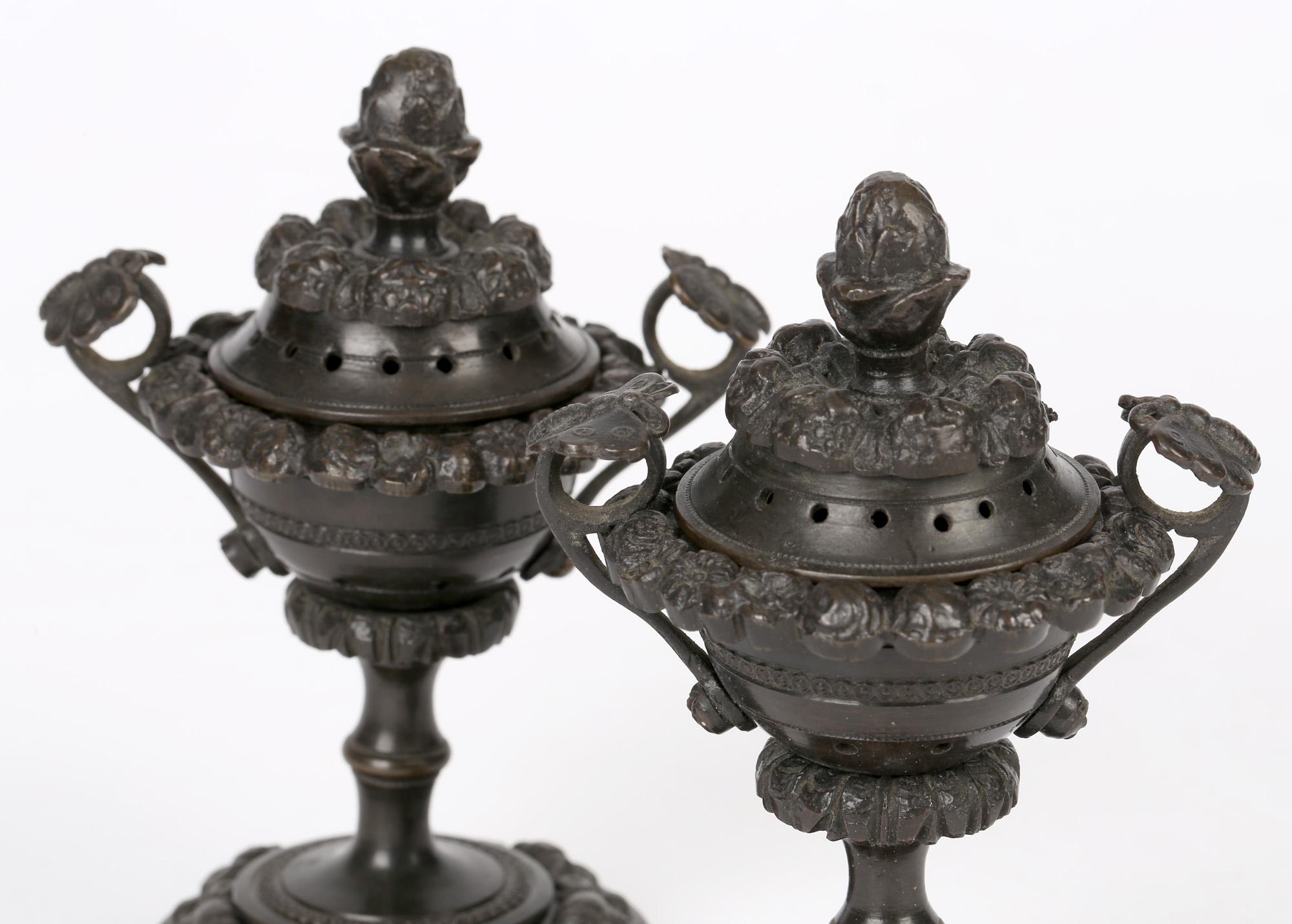 Unusual Pair of Georgian Patinated Bronze Lidded Pot Pourri Vases 6