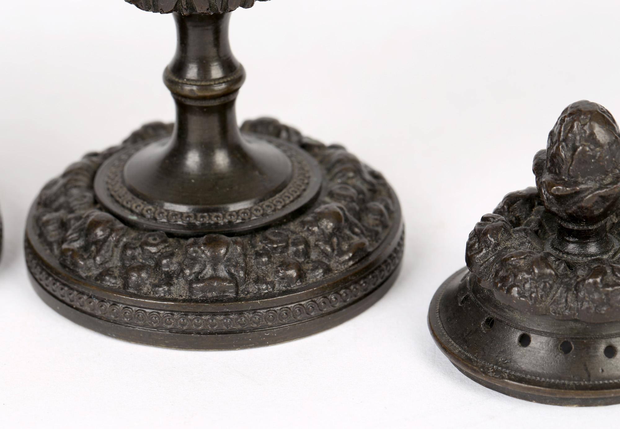Metal Unusual Pair of Georgian Patinated Bronze Lidded Pot Pourri Vases