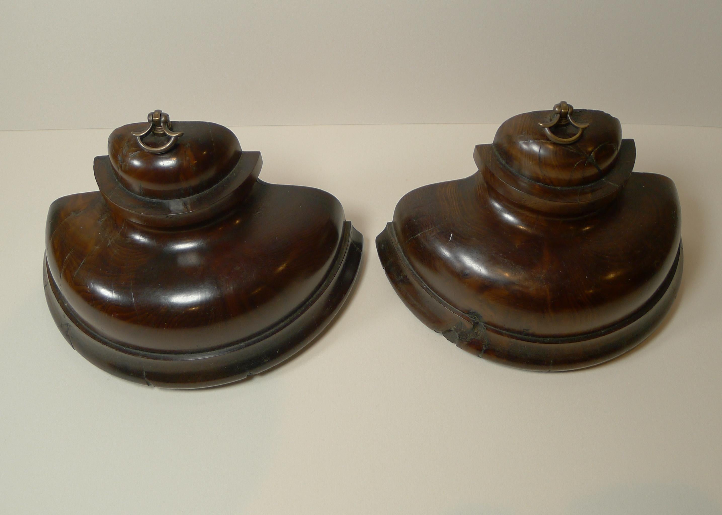 Early 19th Century Unusual Pair Georgian Solid Yew Wood Bookends c.1800 For Sale