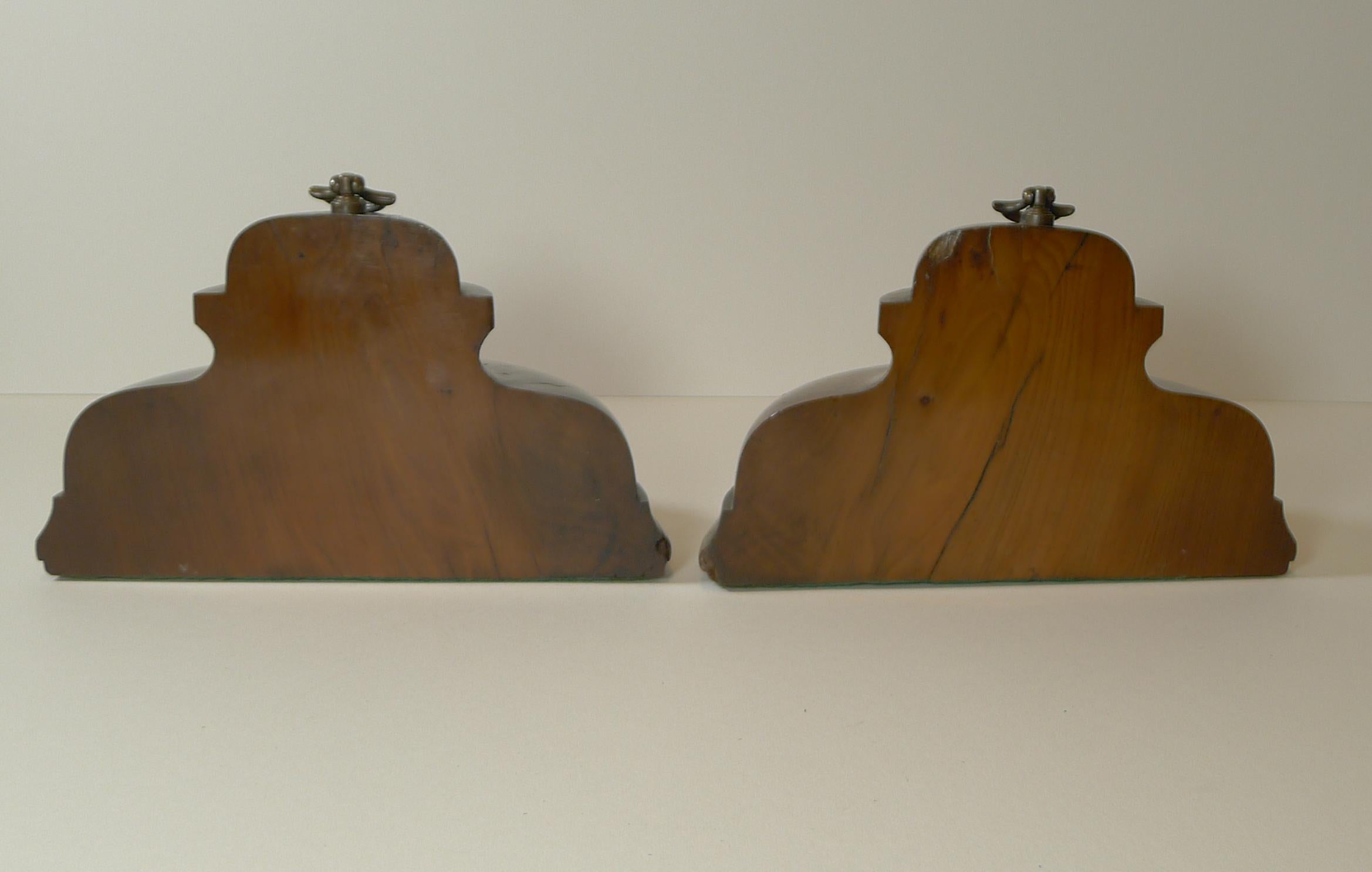 Brass Unusual Pair Georgian Solid Yew Wood Bookends c.1800 For Sale