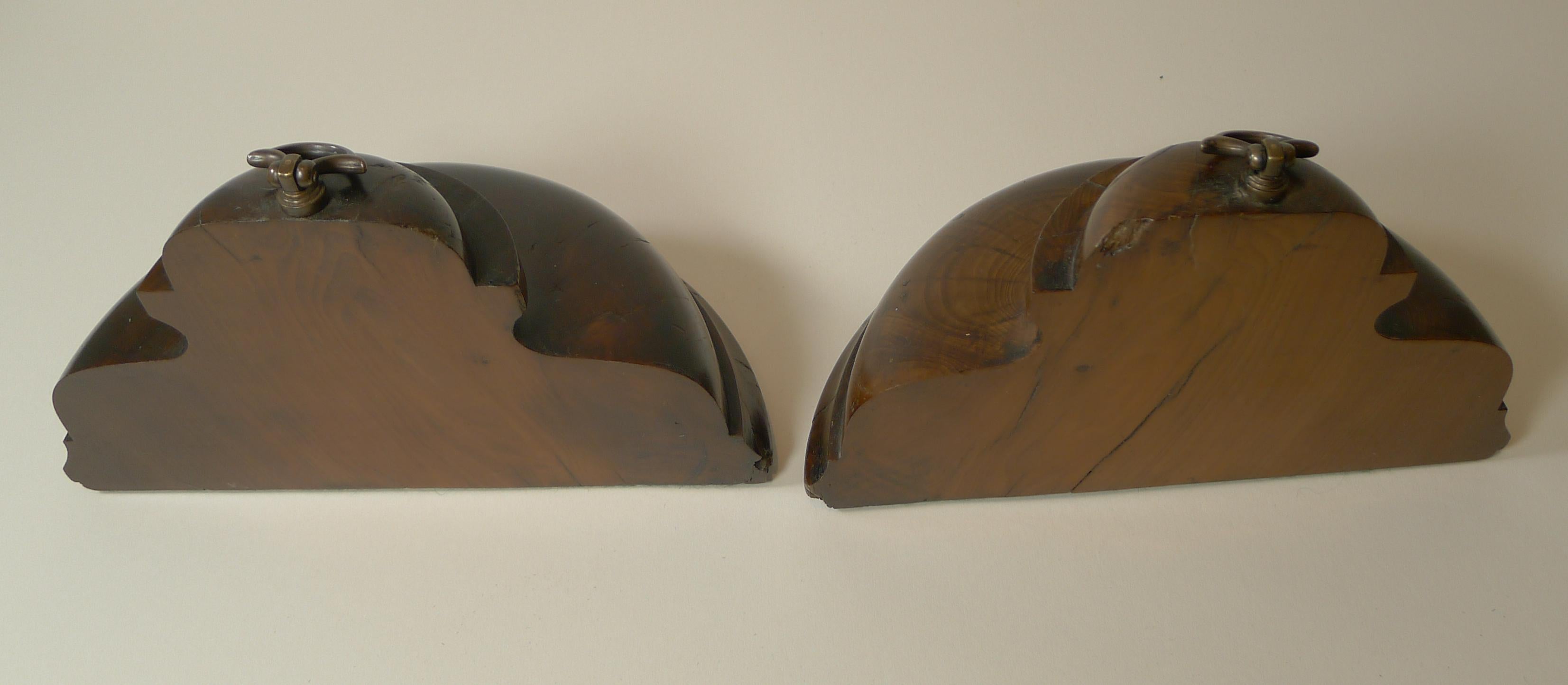 Unusual Pair Georgian Solid Yew Wood Bookends c.1800 For Sale 1