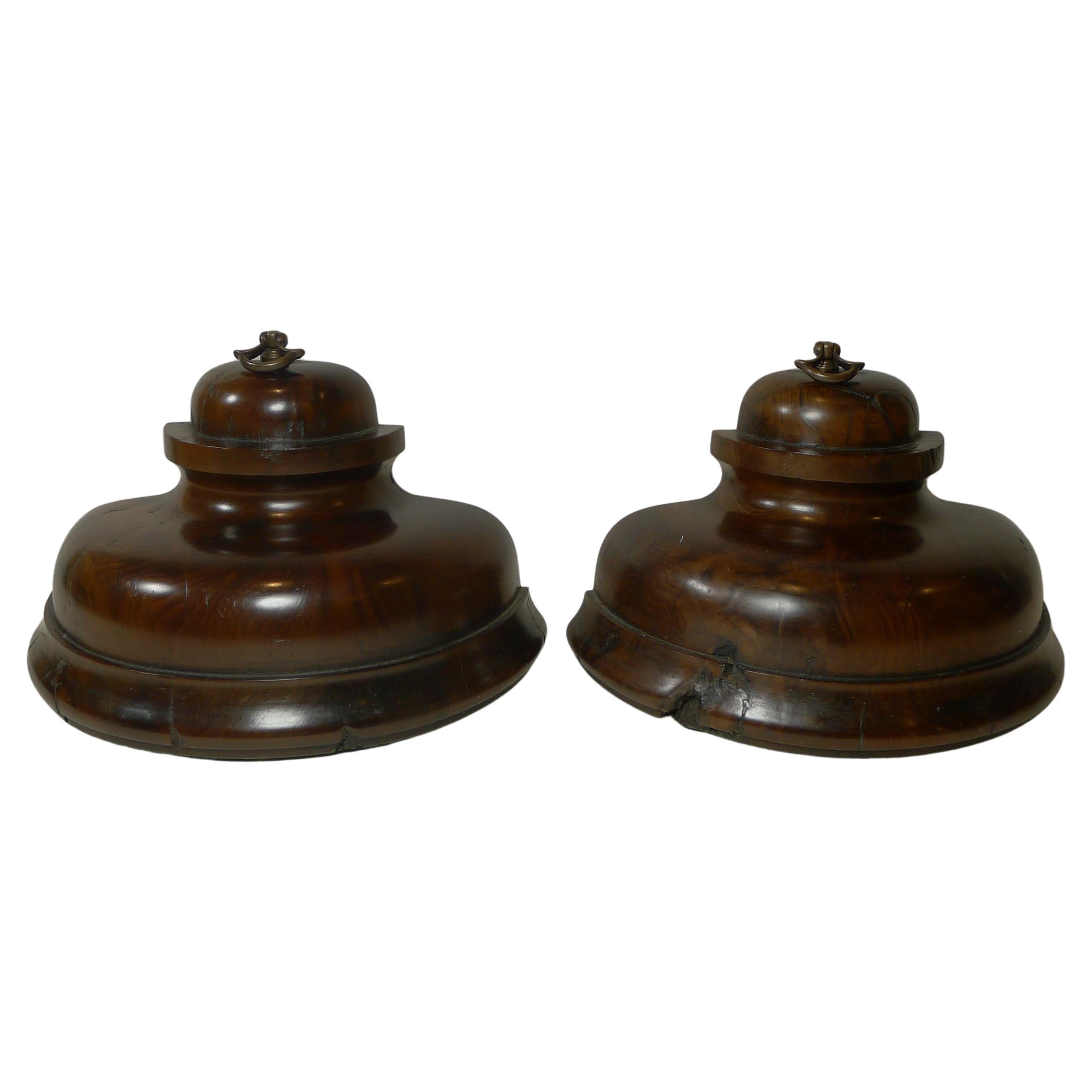 Unusual Pair Georgian Solid Yew Wood Bookends c.1800 For Sale
