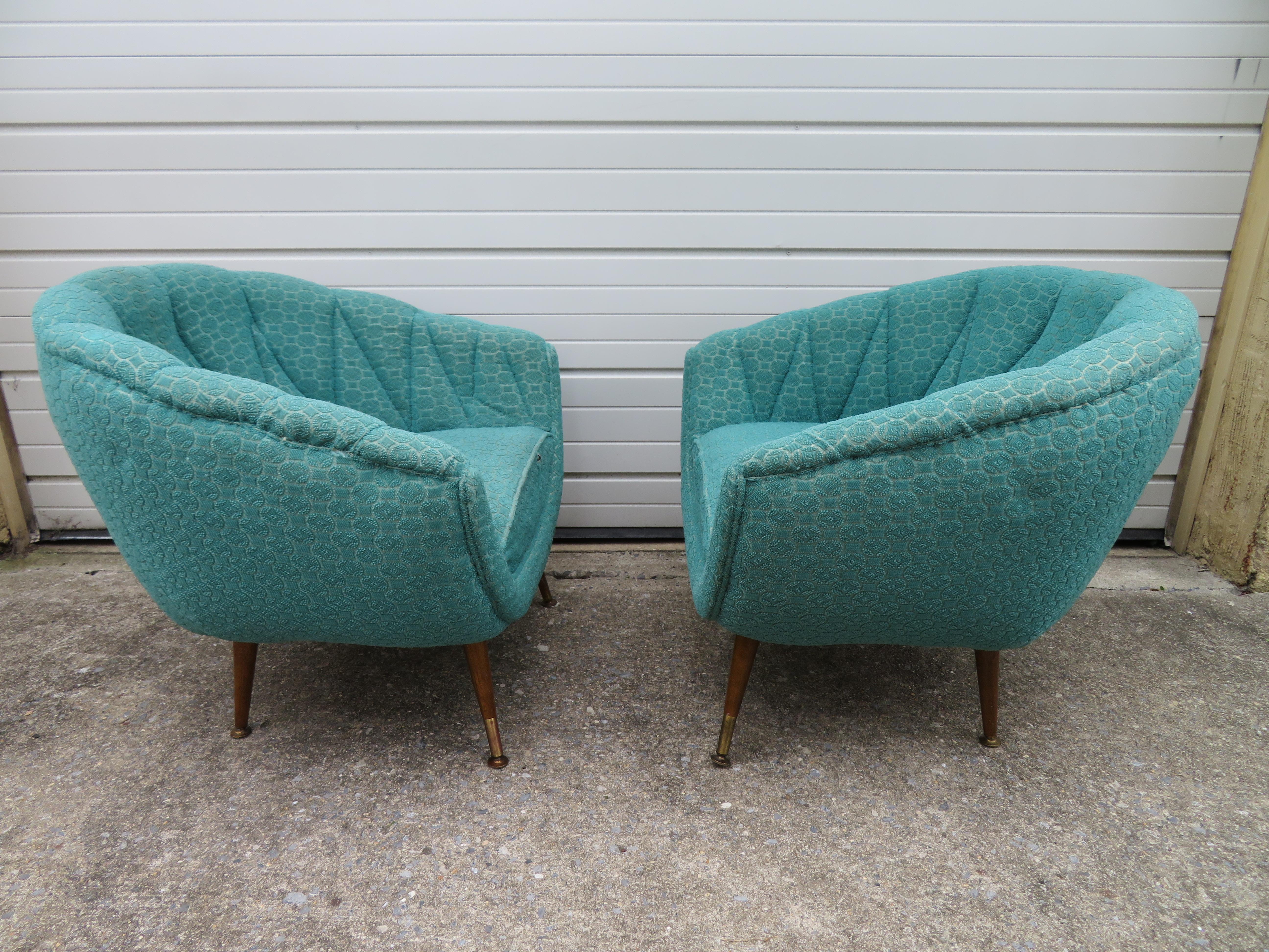 Mid-Century Modern Unusual Pair Henry Glass Style Barrel Back Tub Lounge Chairs Mid-Century For Sale