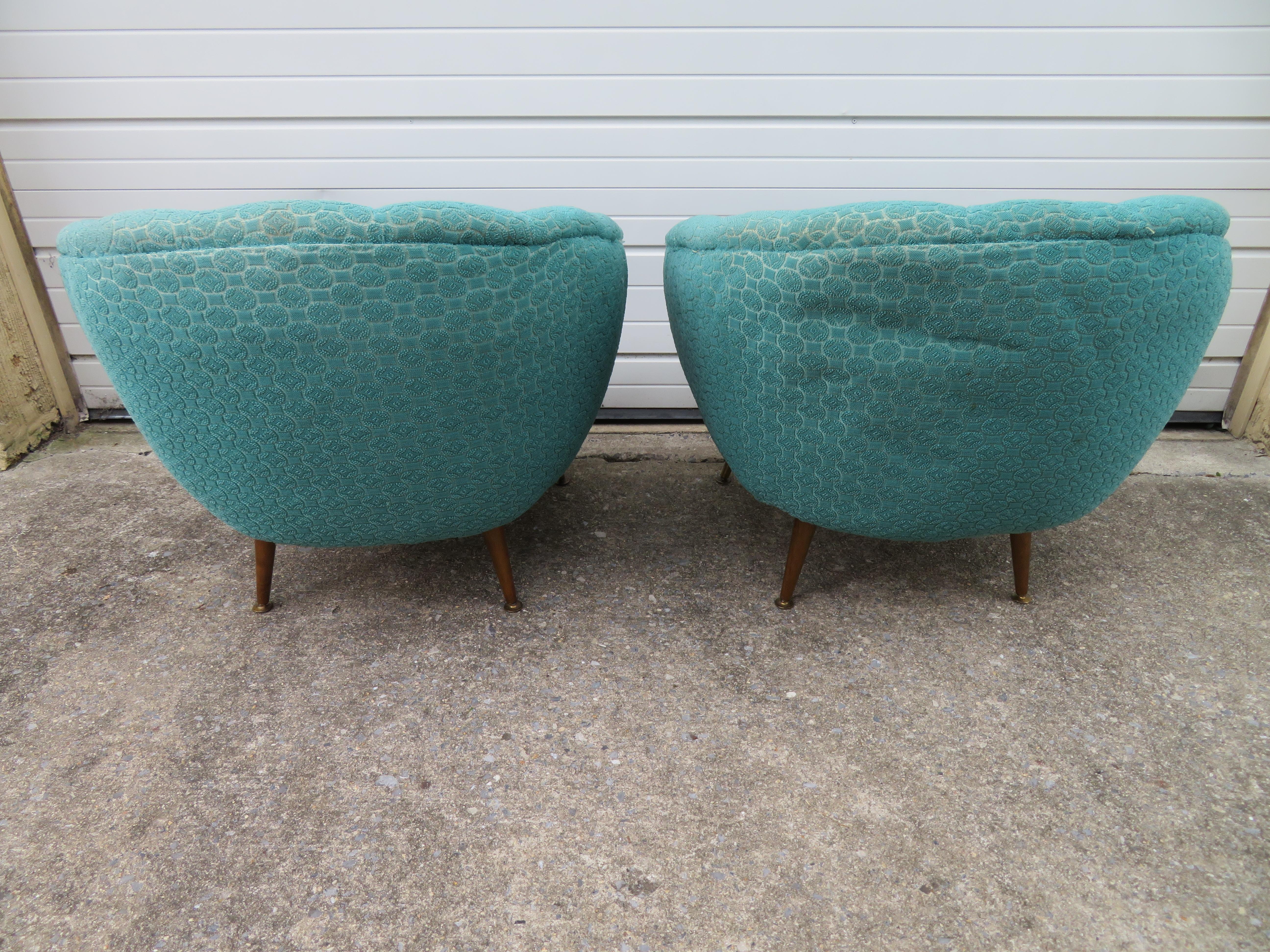 American Unusual Pair Henry Glass Style Barrel Back Tub Lounge Chairs Mid-Century For Sale