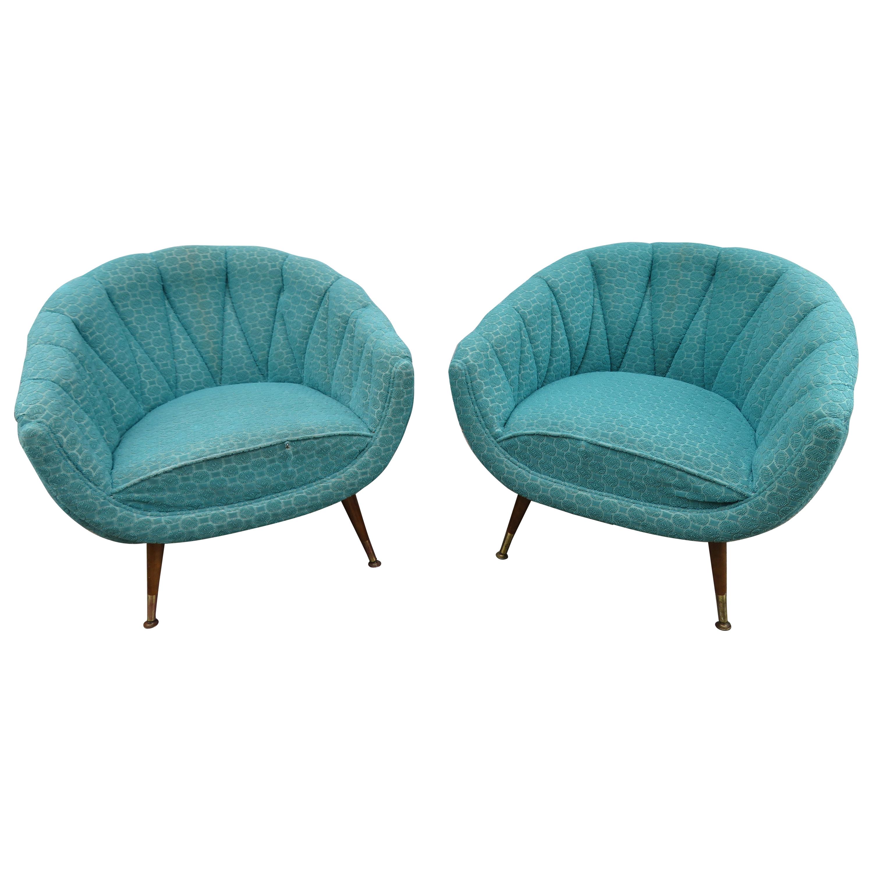 Unusual Pair Henry Glass Style Barrel Back Tub Lounge Chairs Mid-Century For Sale