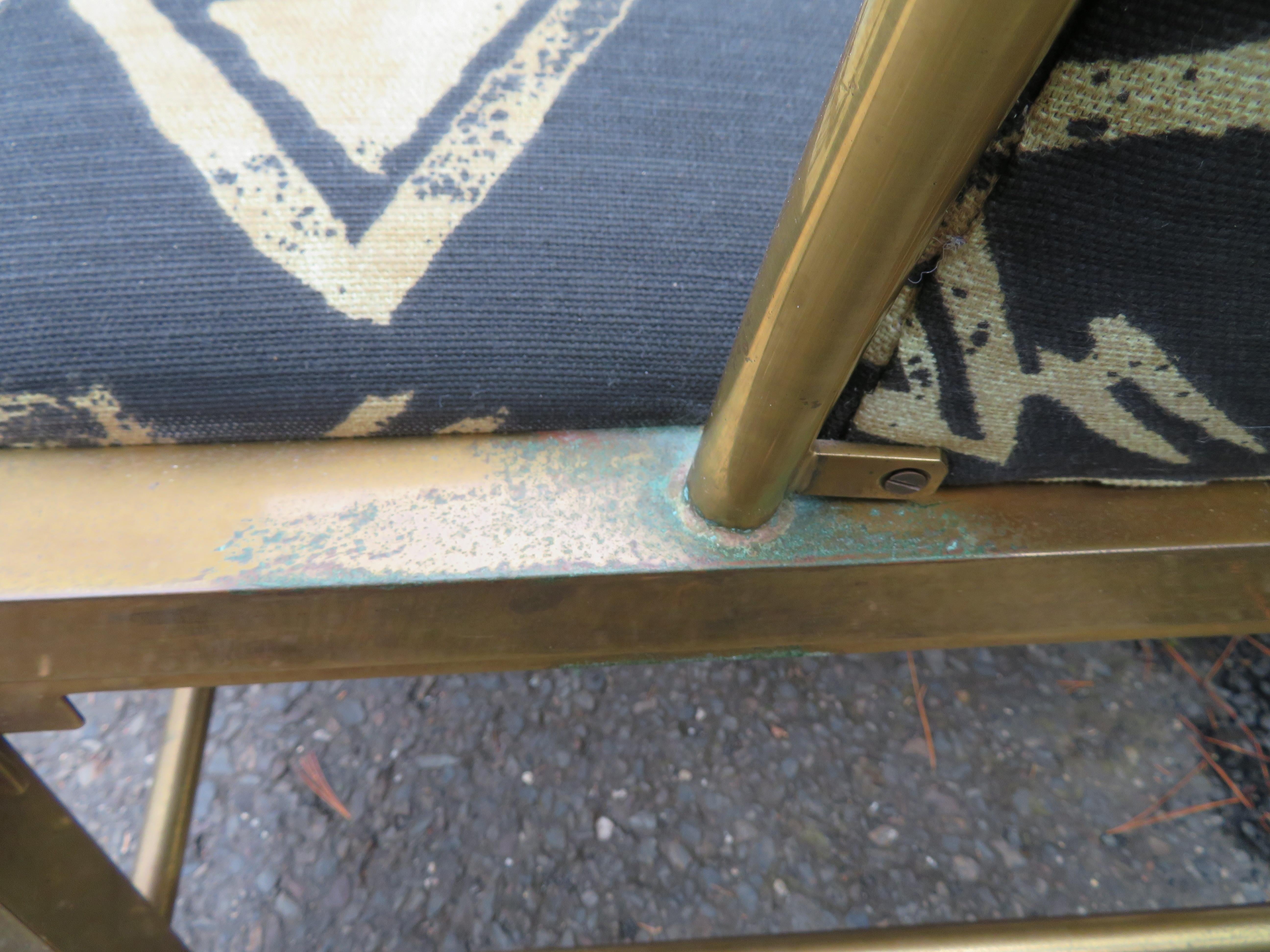 Unusual Pair Mastercraft Asian Horseshoe Back Brass Lounge Chairs Mid-Century For Sale 5