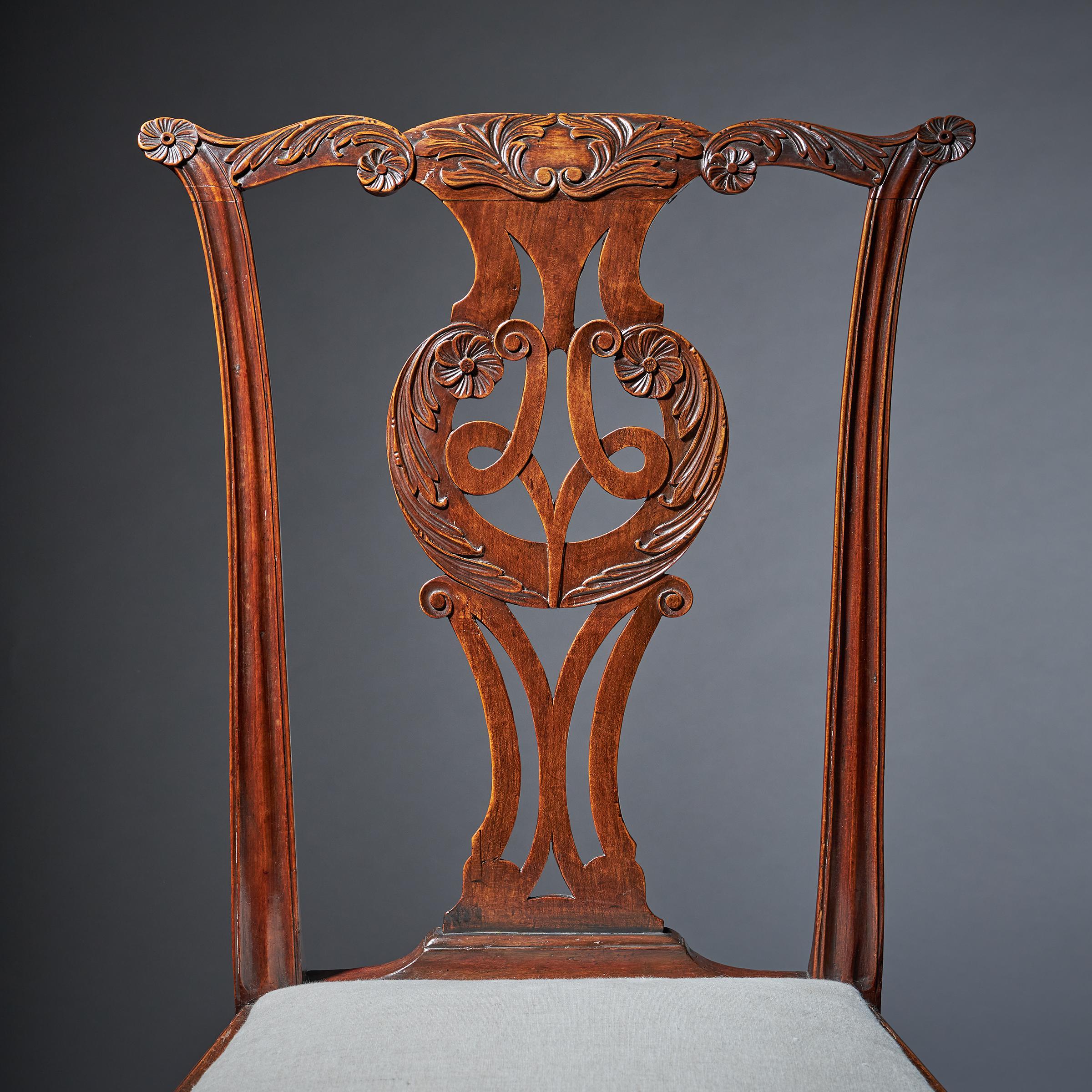 Unusual Pair of 18th Century George III Cherry Chairs, Chippendale Period 3