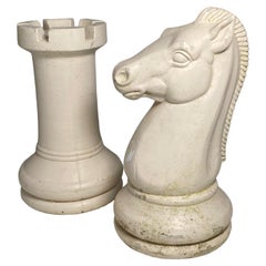 Vintage Unusual Pair of 1960s Oversized Concrete Sculptures Chess Pieces Rook & Knight