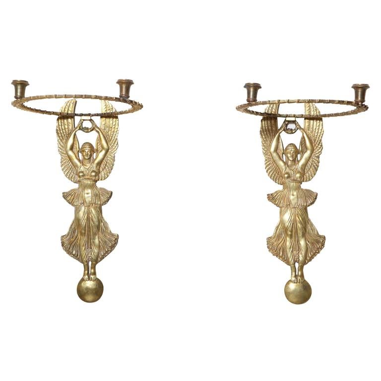 Unusual Pair of 19th Century Egyptian Revival Bronze Figural Sconces For Sale