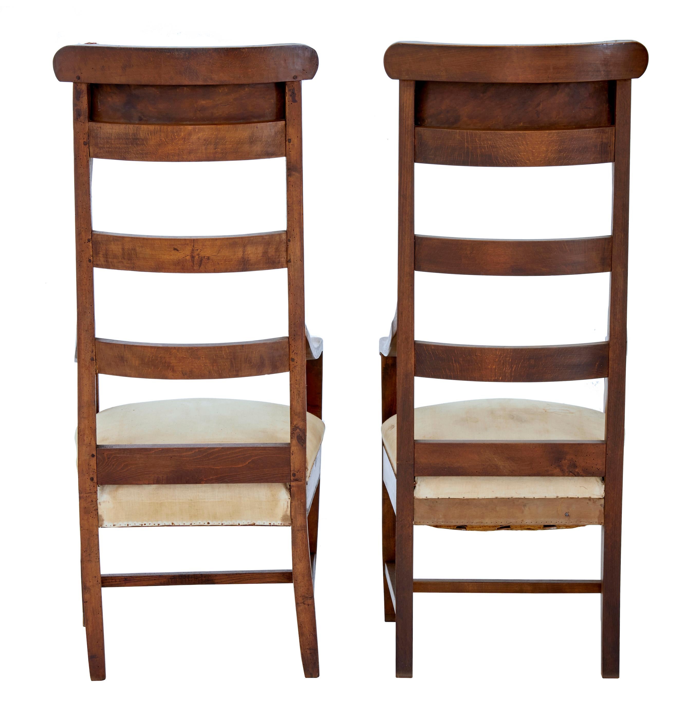 Victorian Unusual Pair of 19th Century Fruitwood High Back Armchairs