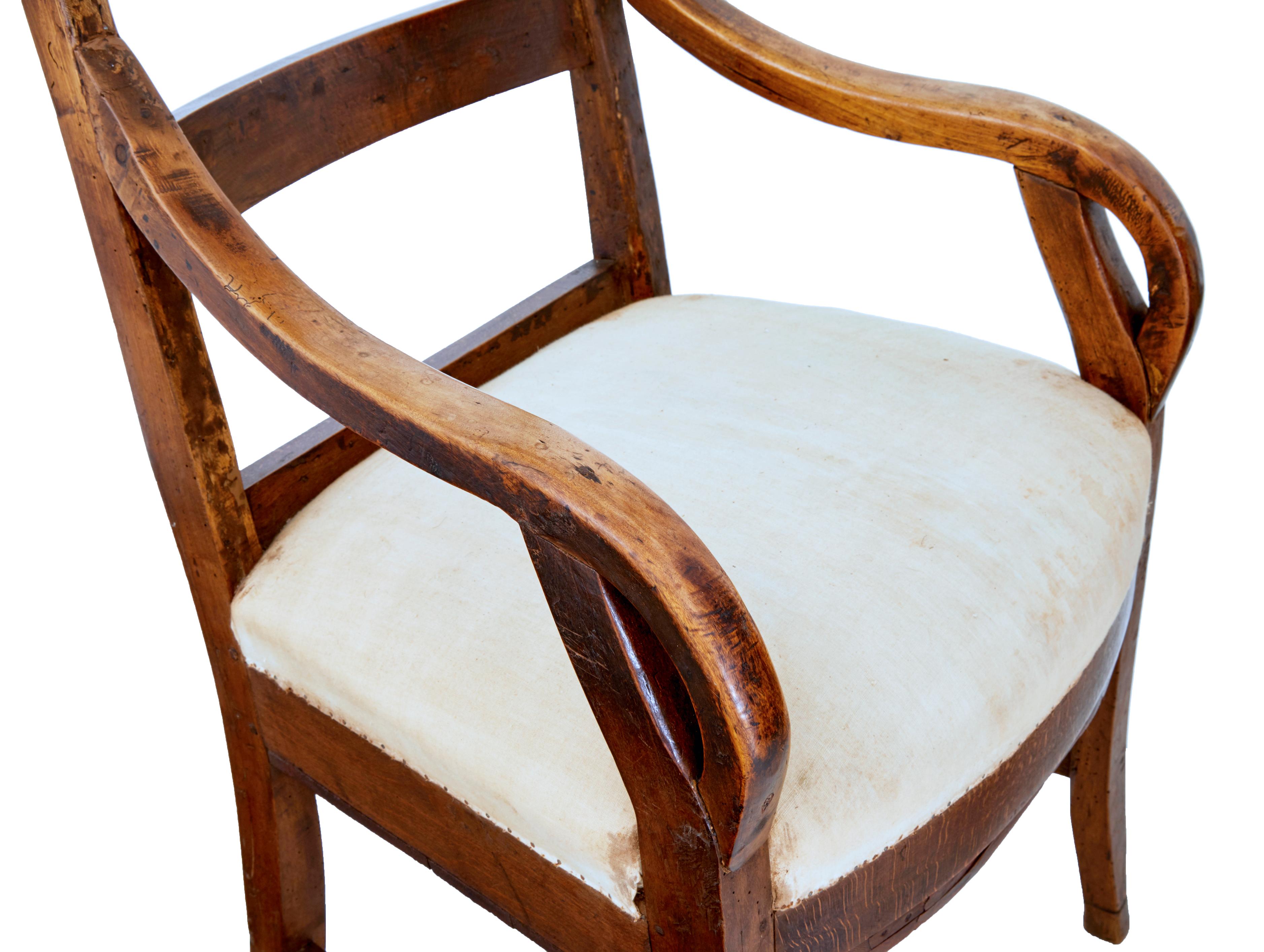 Swedish Unusual Pair of 19th Century Fruitwood High Back Armchairs