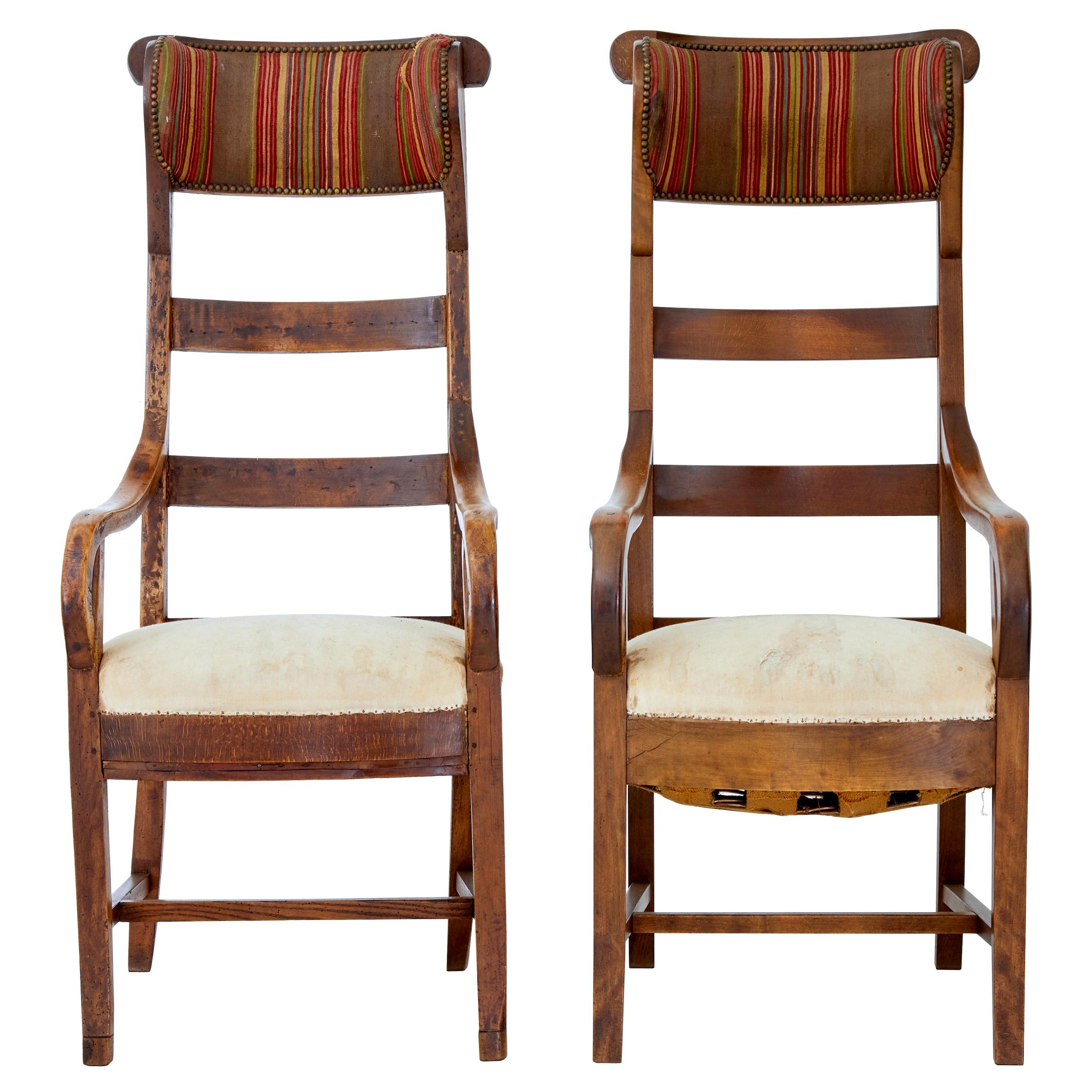 Unusual Pair of 19th Century Fruitwood High Back Armchairs
