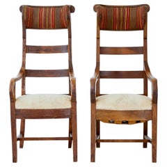 Antique Unusual Pair of 19th Century Fruitwood High Back Armchairs