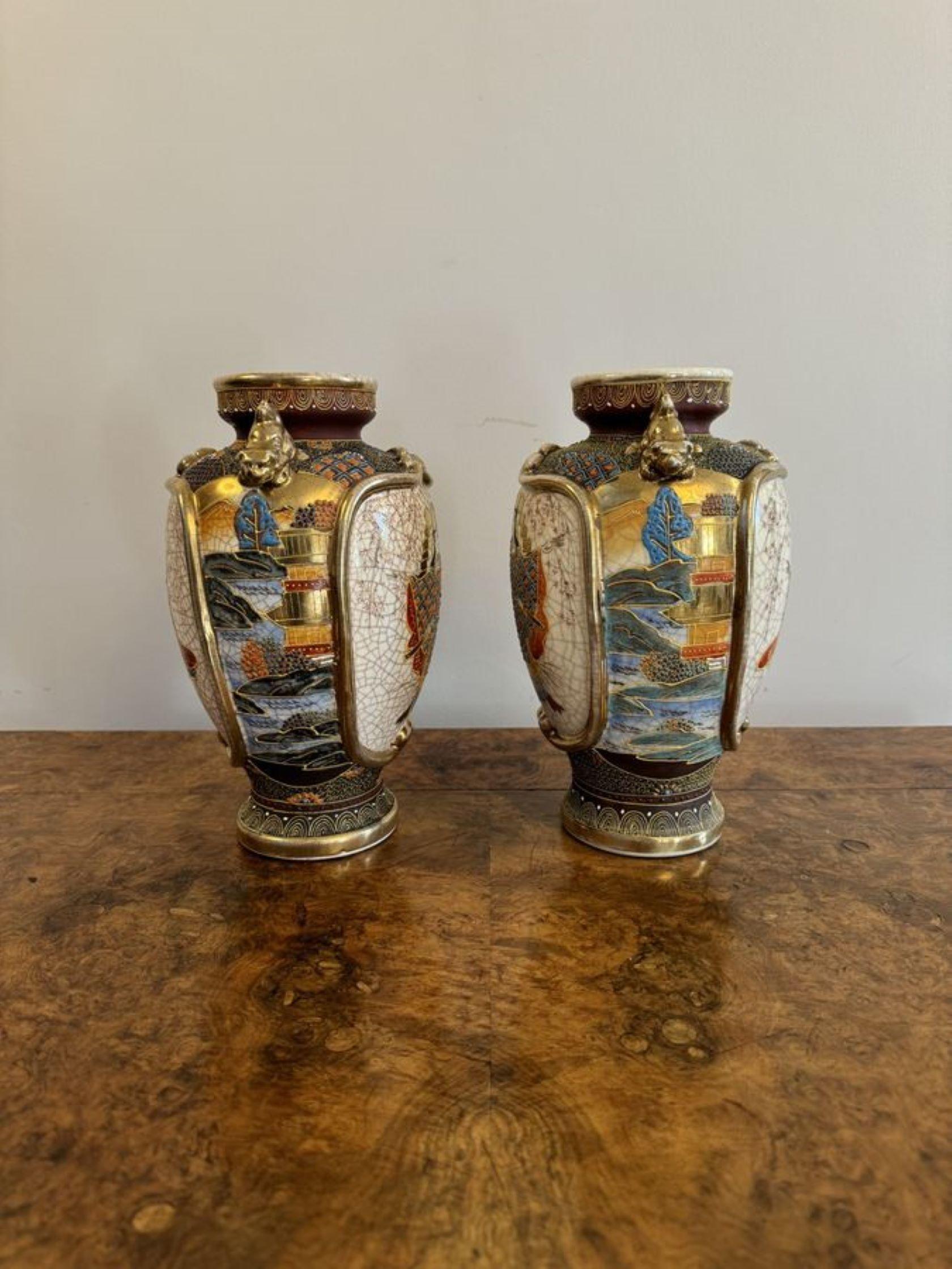 Early Victorian Unusual pair of antique 19th century quality Japanese satsuma vases For Sale