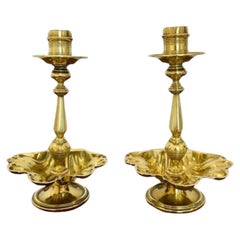 Unusual Pair of Antique Brass Candlesticks