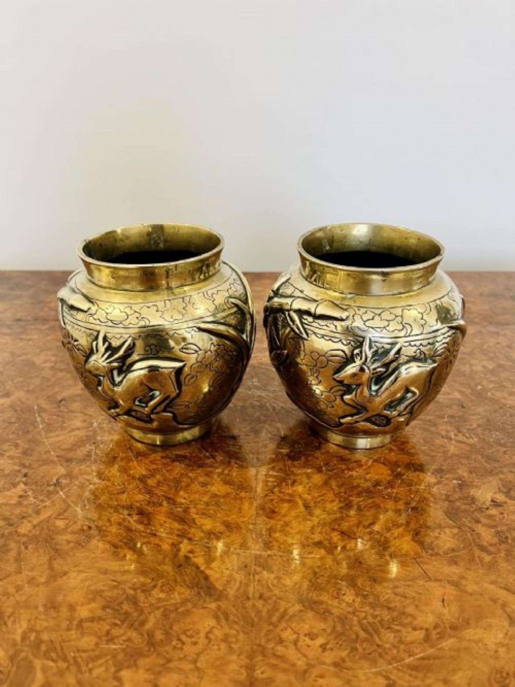 Unusual pair of antique Chinese brass jardinieres  For Sale 1