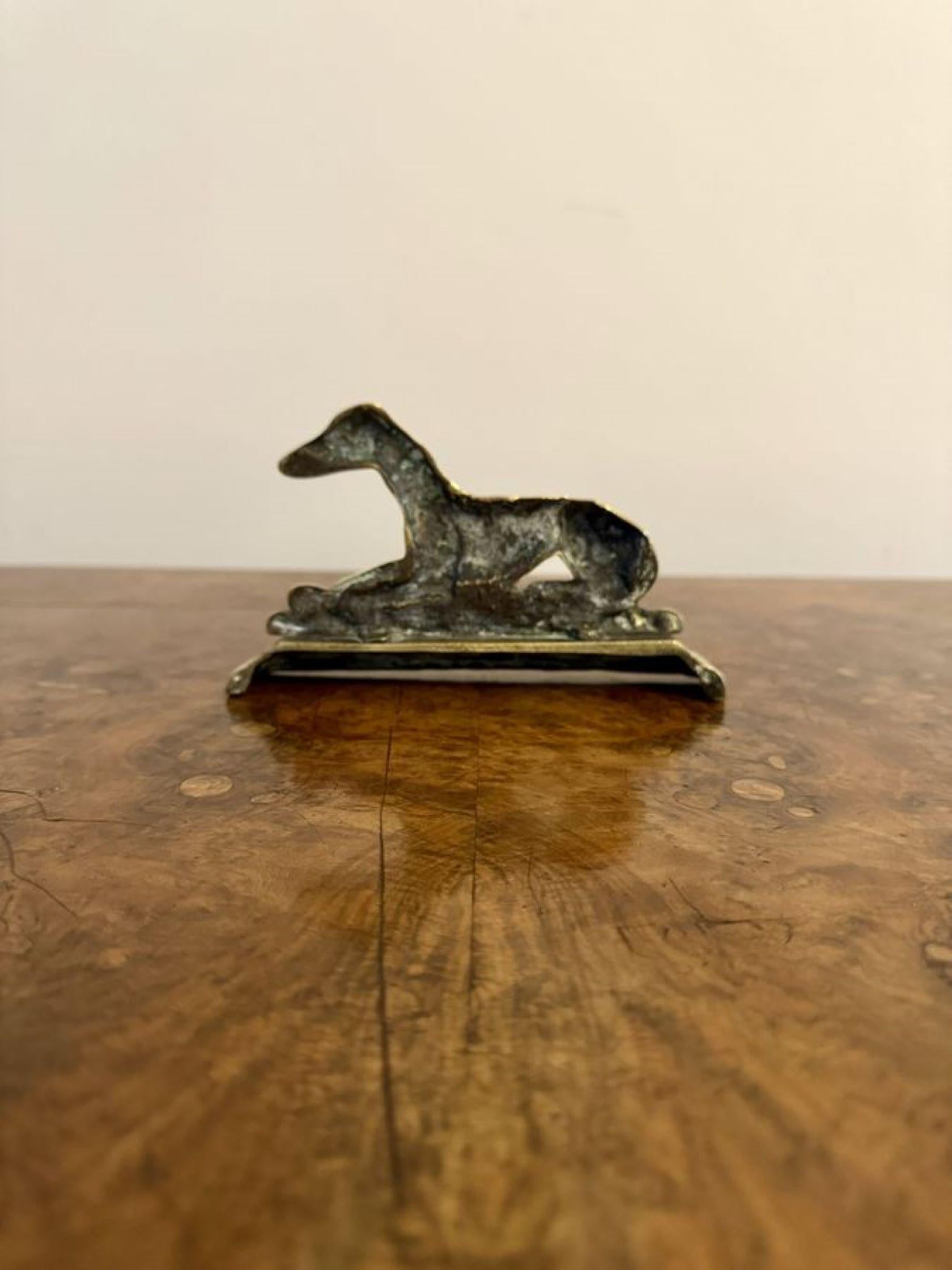 Unusual pair of antique Edwardian brass greyhound fire dogs  In Good Condition In Ipswich, GB