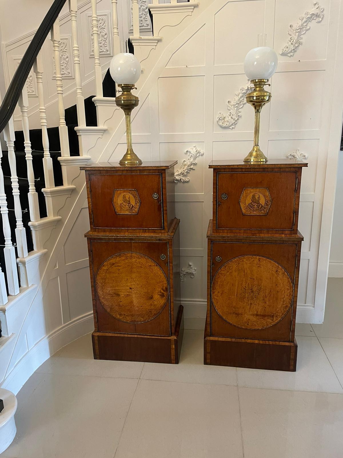 Unusual Pair of Antique George III Inlaid Mahogany and Kingwood Pedestals In Good Condition For Sale In Suffolk, GB