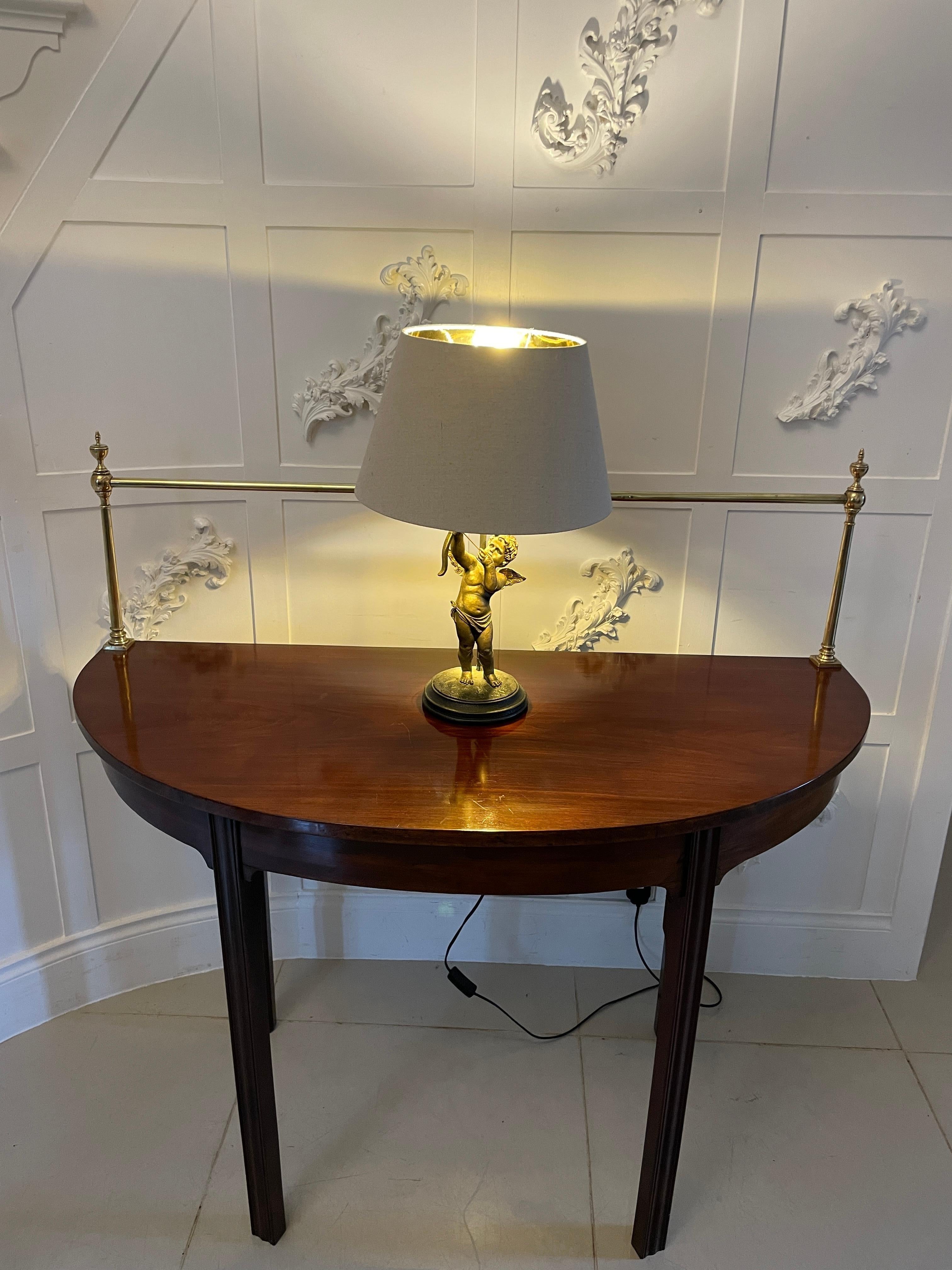 English Unusual Pair of Antique George III Quality Mahogany Demi-Lune Consoles Tables For Sale