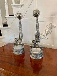 Unusual Pair of Antique Quality Art Deco Silver Plated Candlesticks