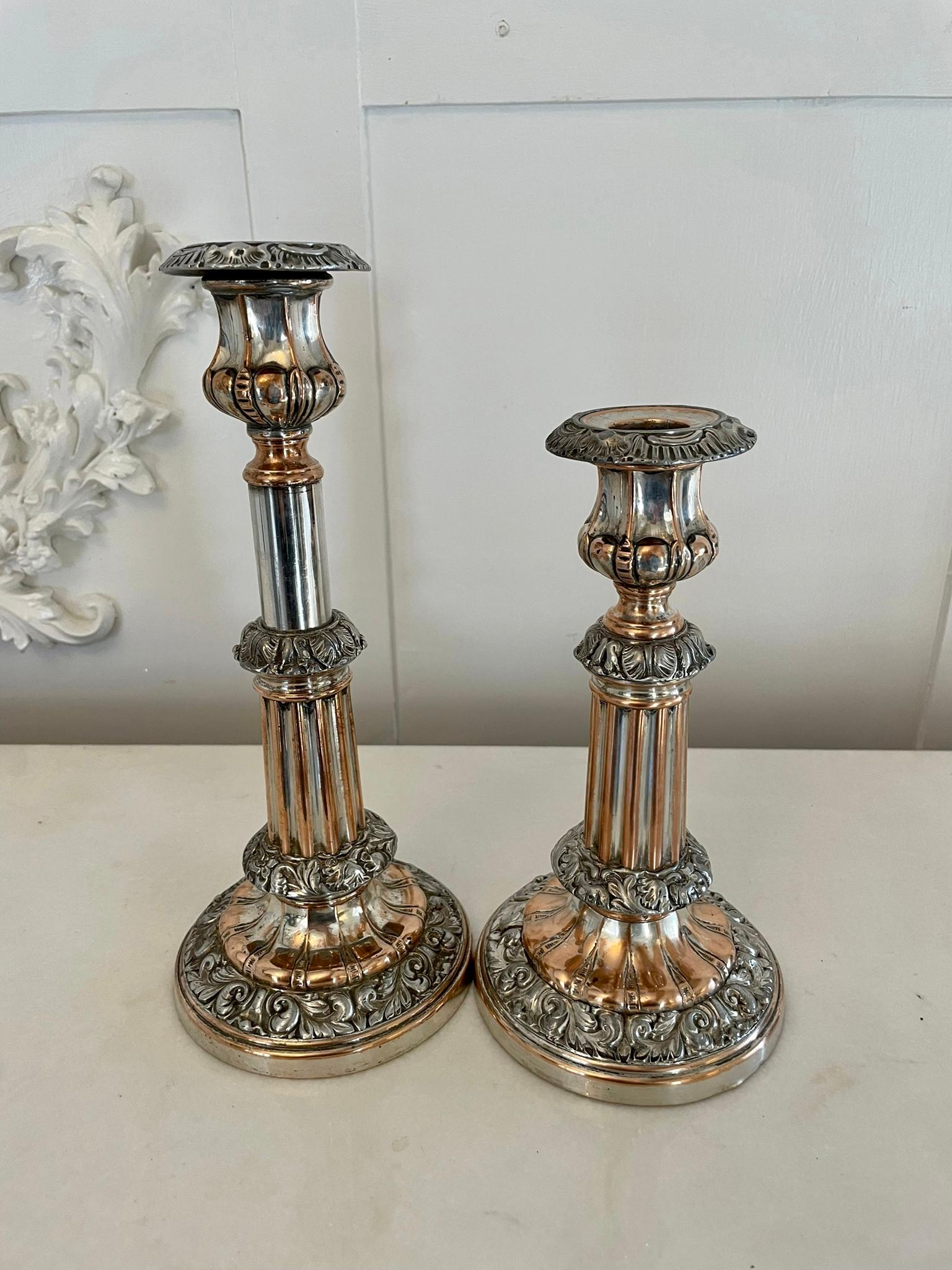 Unusual Pair Of Antique Quality Sheffield Plated Telescopic Candlesticks In Good Condition For Sale In Suffolk, GB