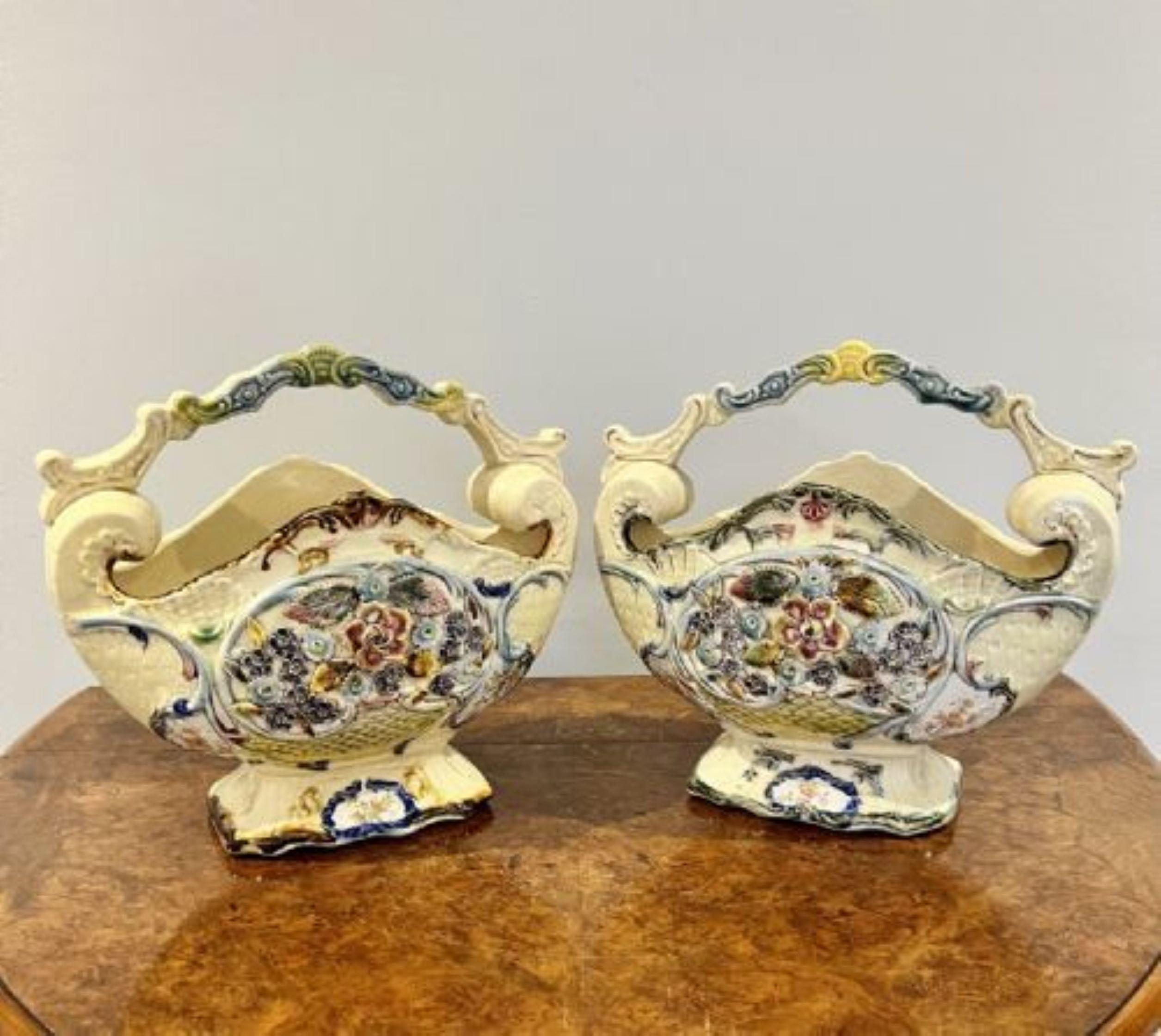 19th Century Unusual pair of antique Victorian hand painted vases For Sale