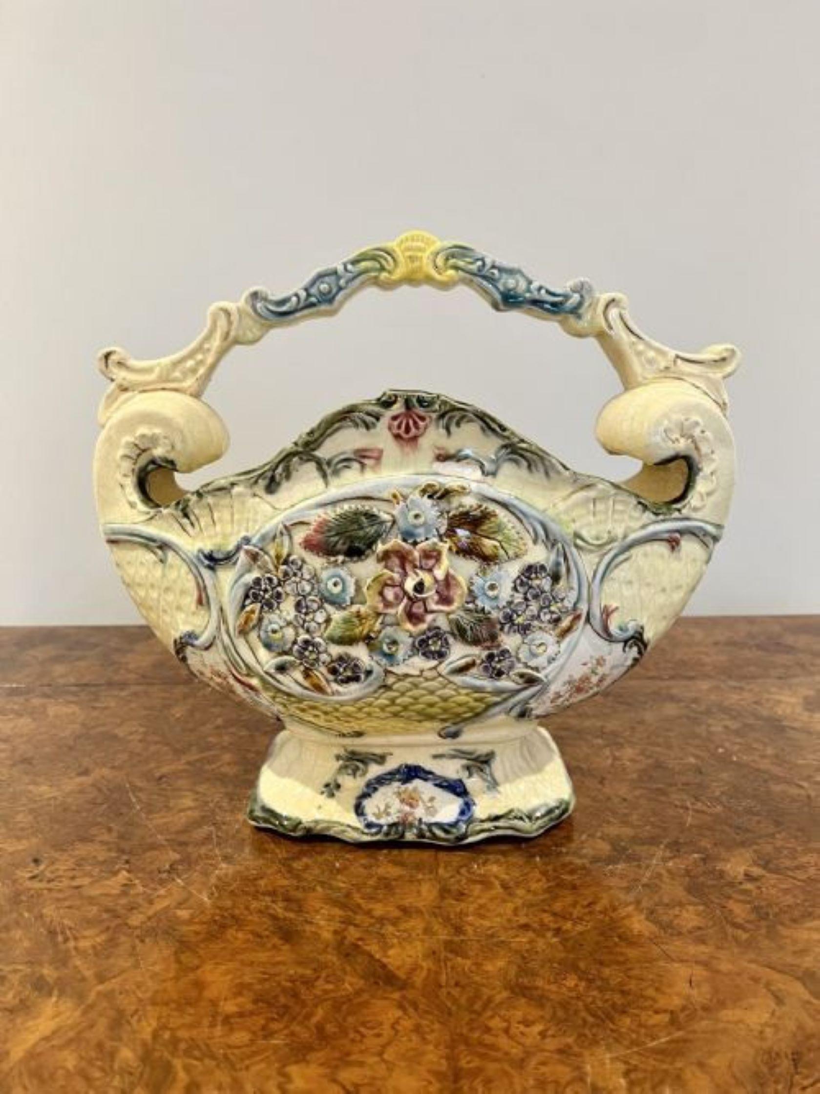 Ceramic Unusual pair of antique Victorian hand painted vases For Sale