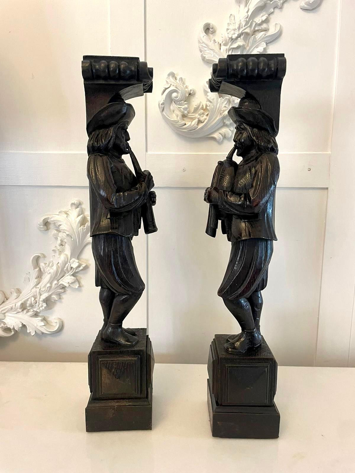 Unusual Pair of Antique Victorian Quality Carved Oak Figures  For Sale 5